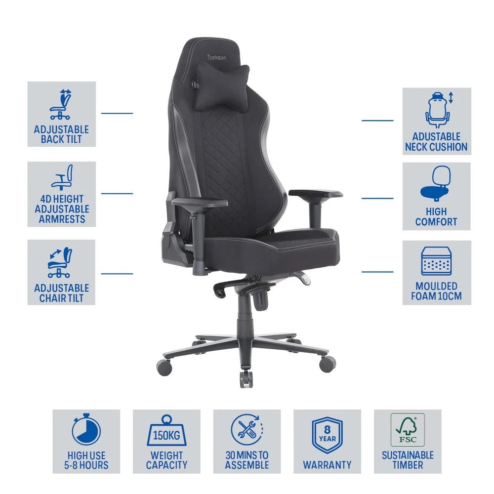 2 Typhoon Prime Fabric Chair Black Ergonomic Chairs and Desk Chairs, 2 of 10