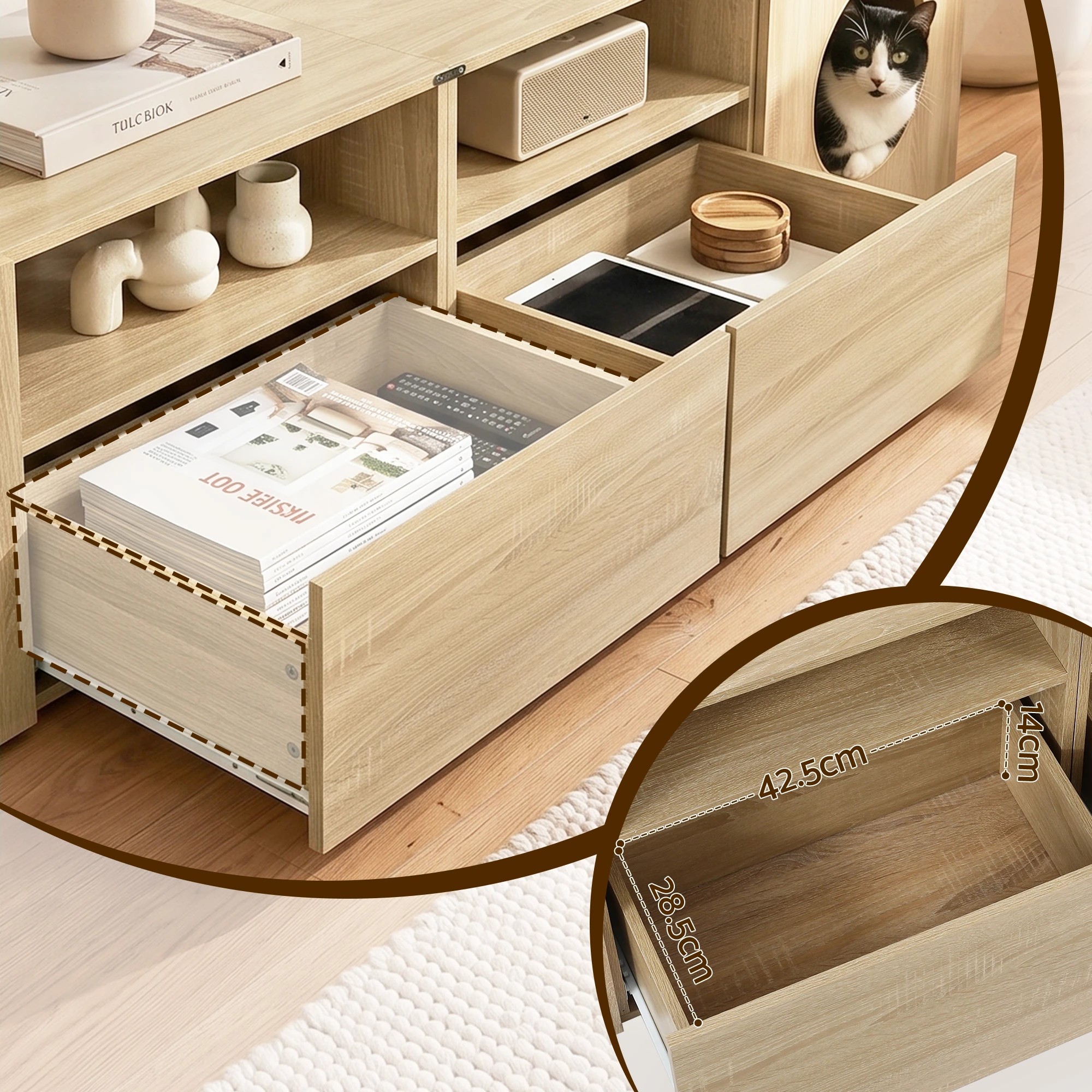 5 Artiss 185CM TV Unit with Cat House Storage Cabinet - Natural, 5 of 8
