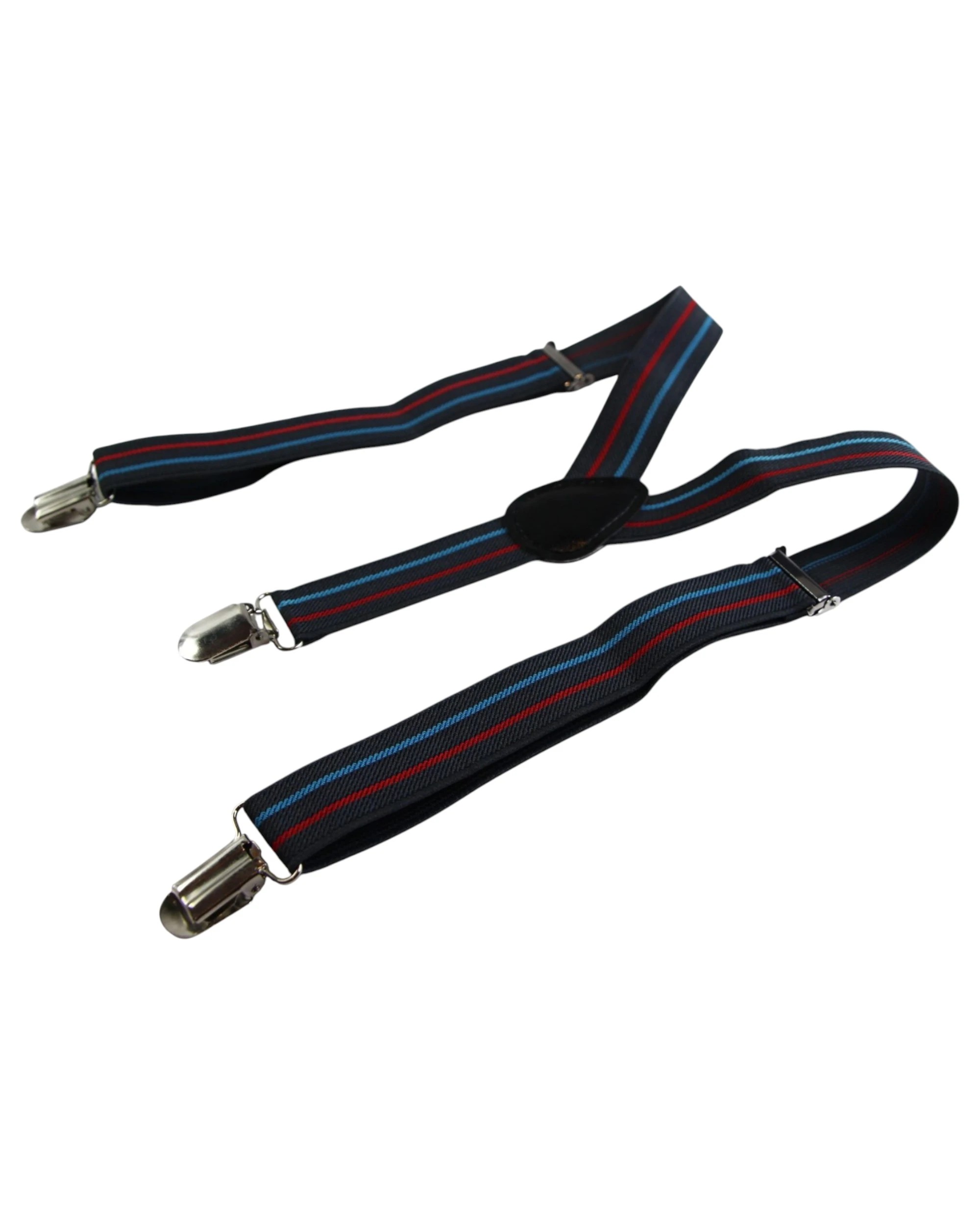 1 Zasel Boys Adjustable Charcoal, Red & Light Blue Striped Patterned Suspenders - Multi - Multi, 1 of 4