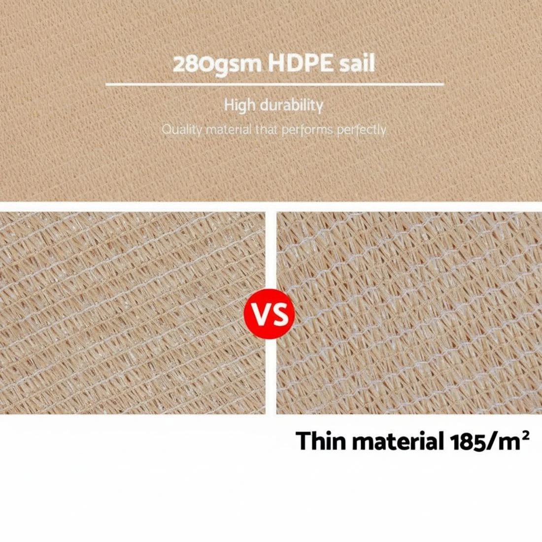 3 Instahut Shade Sail 2.5x3m Rectangle 280GSM 98% Sand Shade Cloth - Beige, 3 of 4