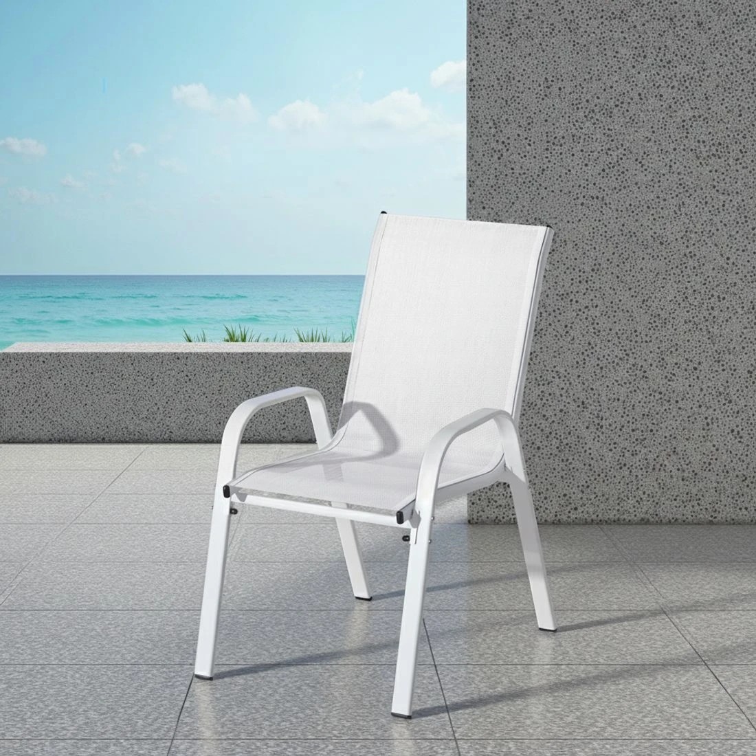 4 Gardeon 4PC Outdoor Dining Chairs Stackable Lounge Chair Patio Furniture - White, 4 of 5