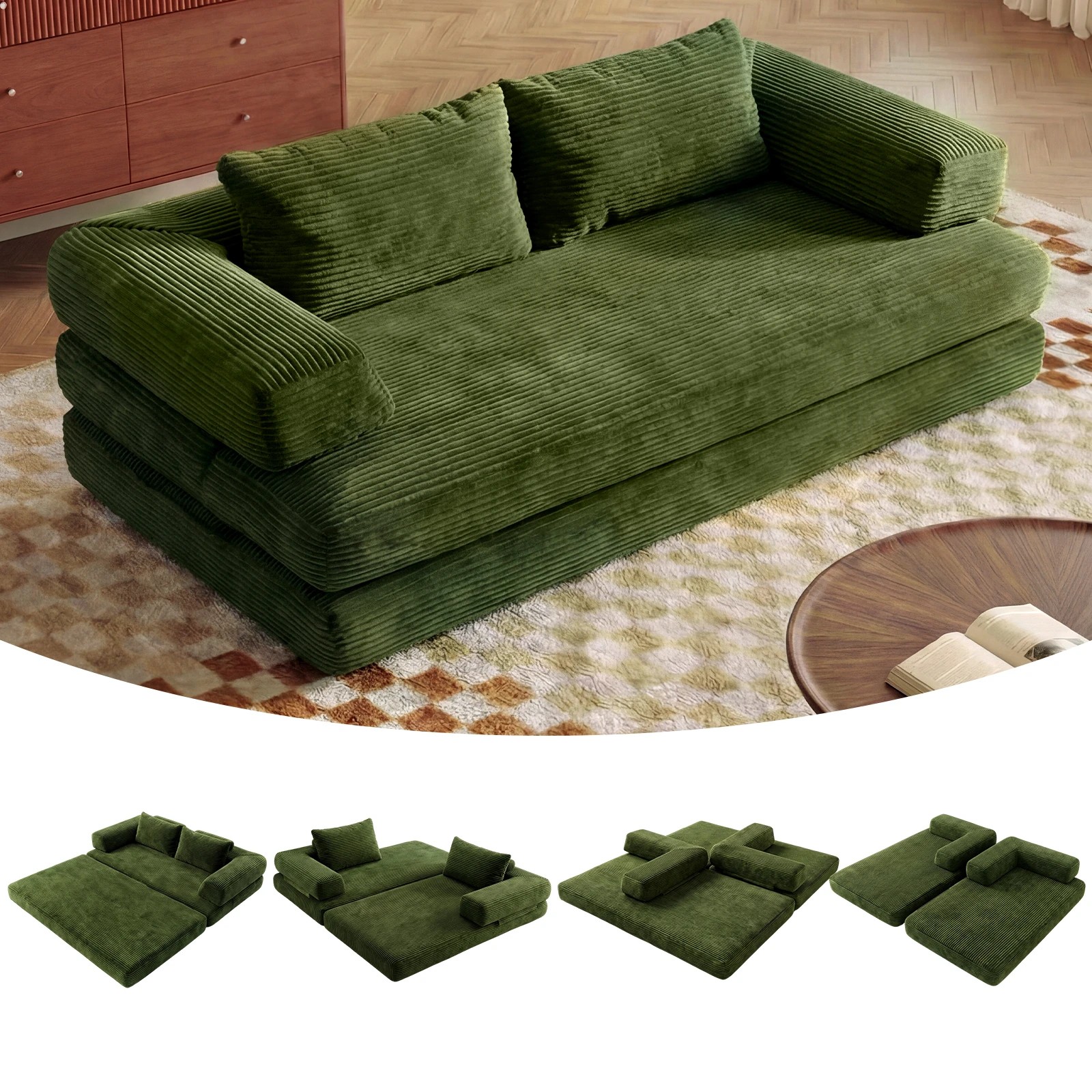 4 Advwin Folding Sofa Bed 5 in 1 Convertible Floor Loveseat, 4 of 7