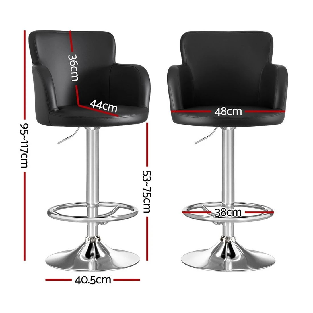 2 Artiss 2x Leather Bar Stools Swivel Adjustable Gas Lift PU Counter Chairs - Black, 2 of 6