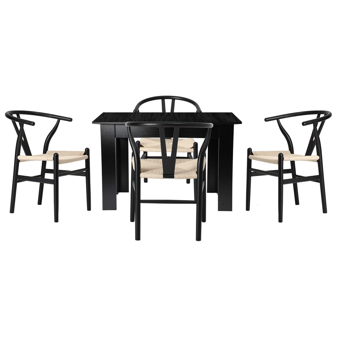 8 Oikiture 160cm Extendable Dining Table with 4x Hans Wegner Dining Chairs - Black, 8 of 9