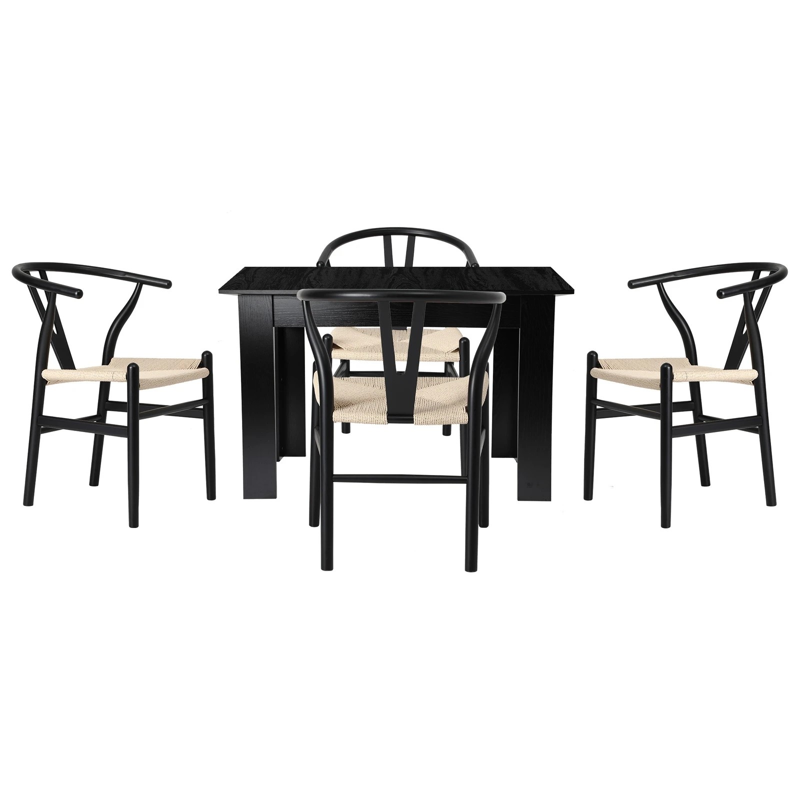 8 Oikiture 160cm Extendable Dining Table with 4x Hans Wegner Dining Chairs - Black, 8 of 9