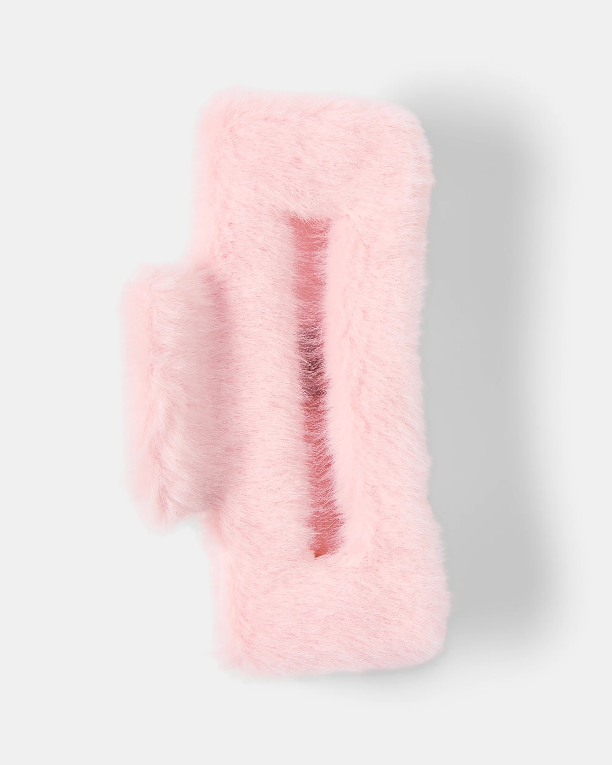 1 Pink Faux Fur Rectangle Claw Hair Clip, 1 of 4