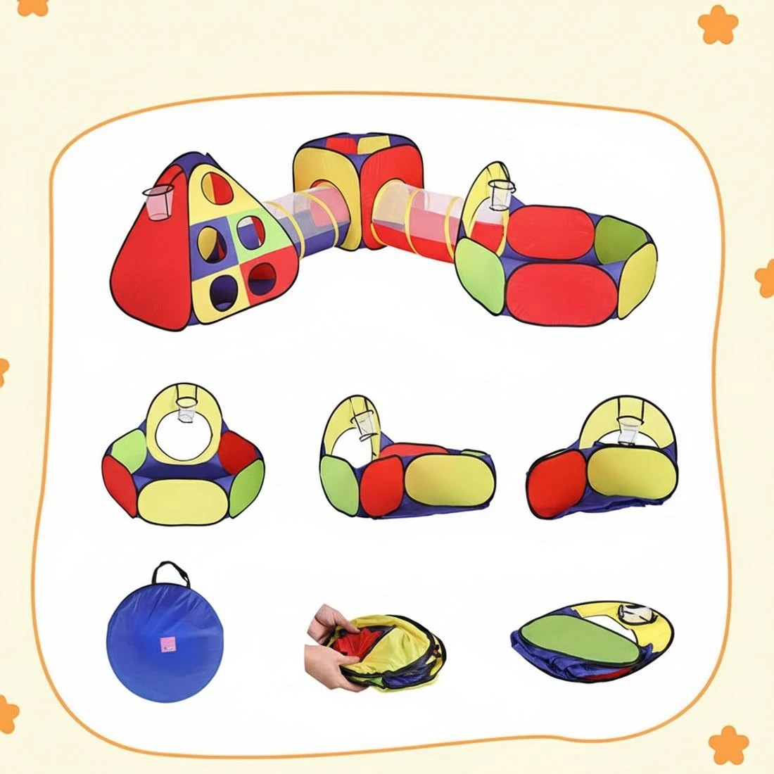 8 Keezi Kids Play Tent Pop Up Teepee Playhouse Ball Pit Crawl Tunnel Basketball Hoop - Multi, 8 of 8