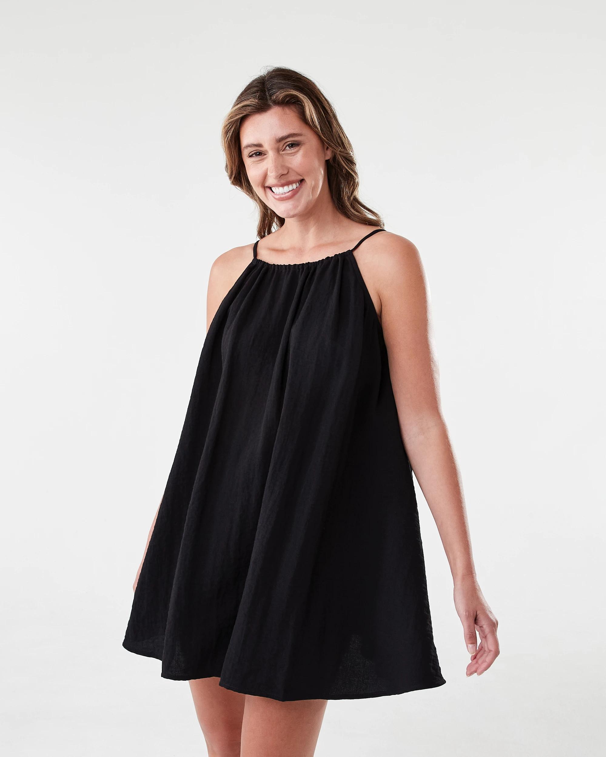 1 Sleeveless Textured Mini Dress Black, 1 of 9