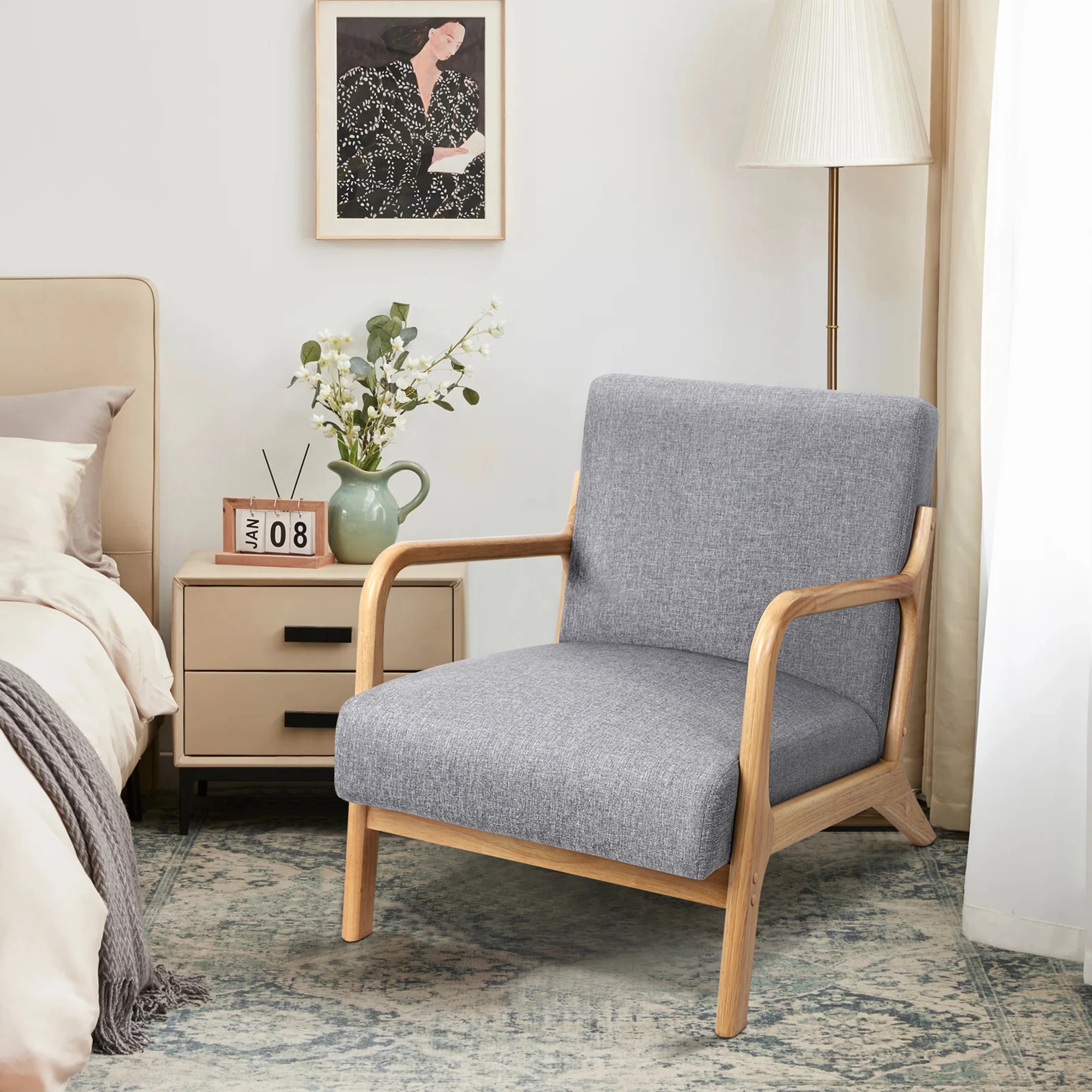 3 Alfordson Armchair Lounge Chair Bentwood Accent Chairs Sofa Couch - Light Grey, 3 of 9