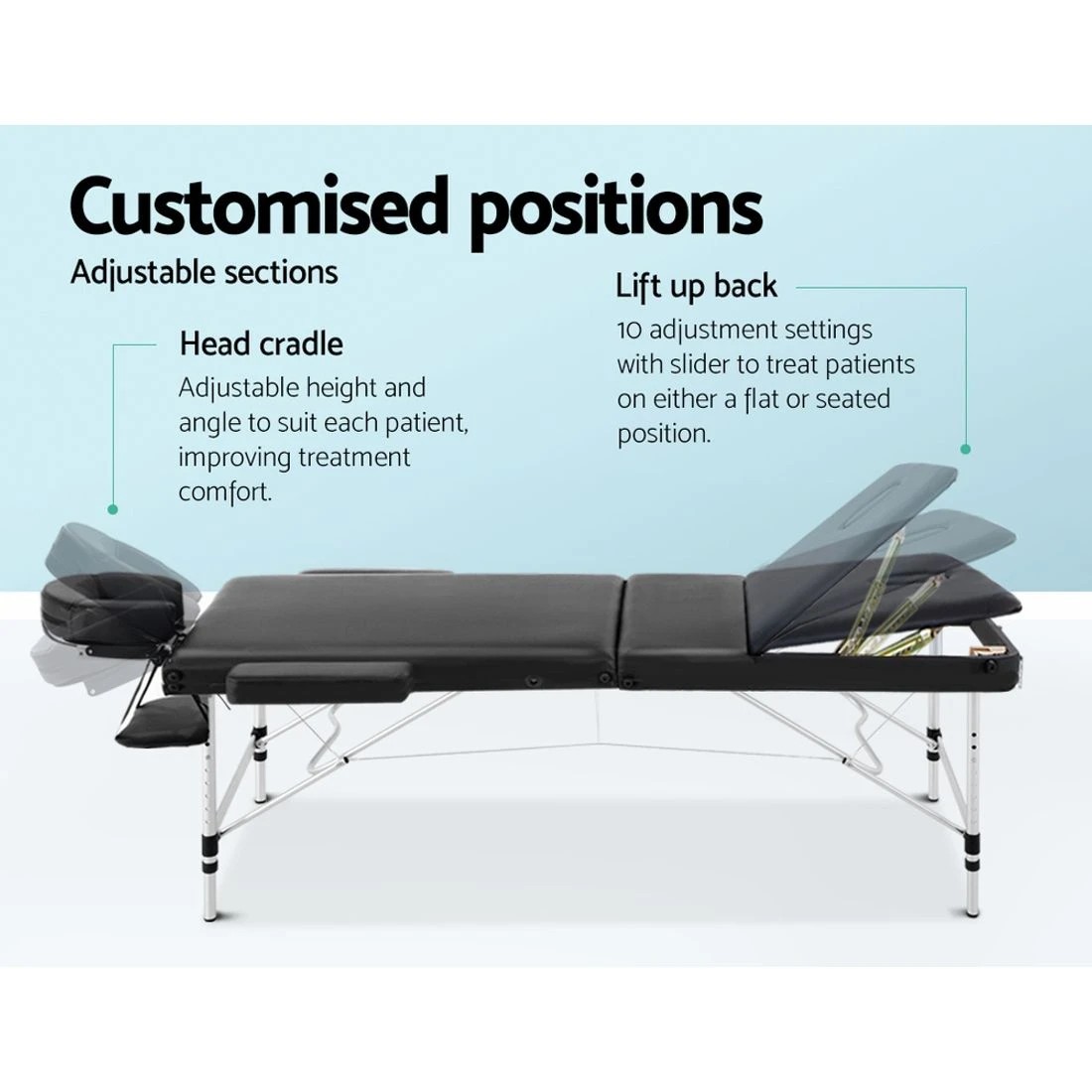 4 Zenses Massage Table 70cm Portable 3 Fold Aluminium Beauty Bed - Black, 4 of 7