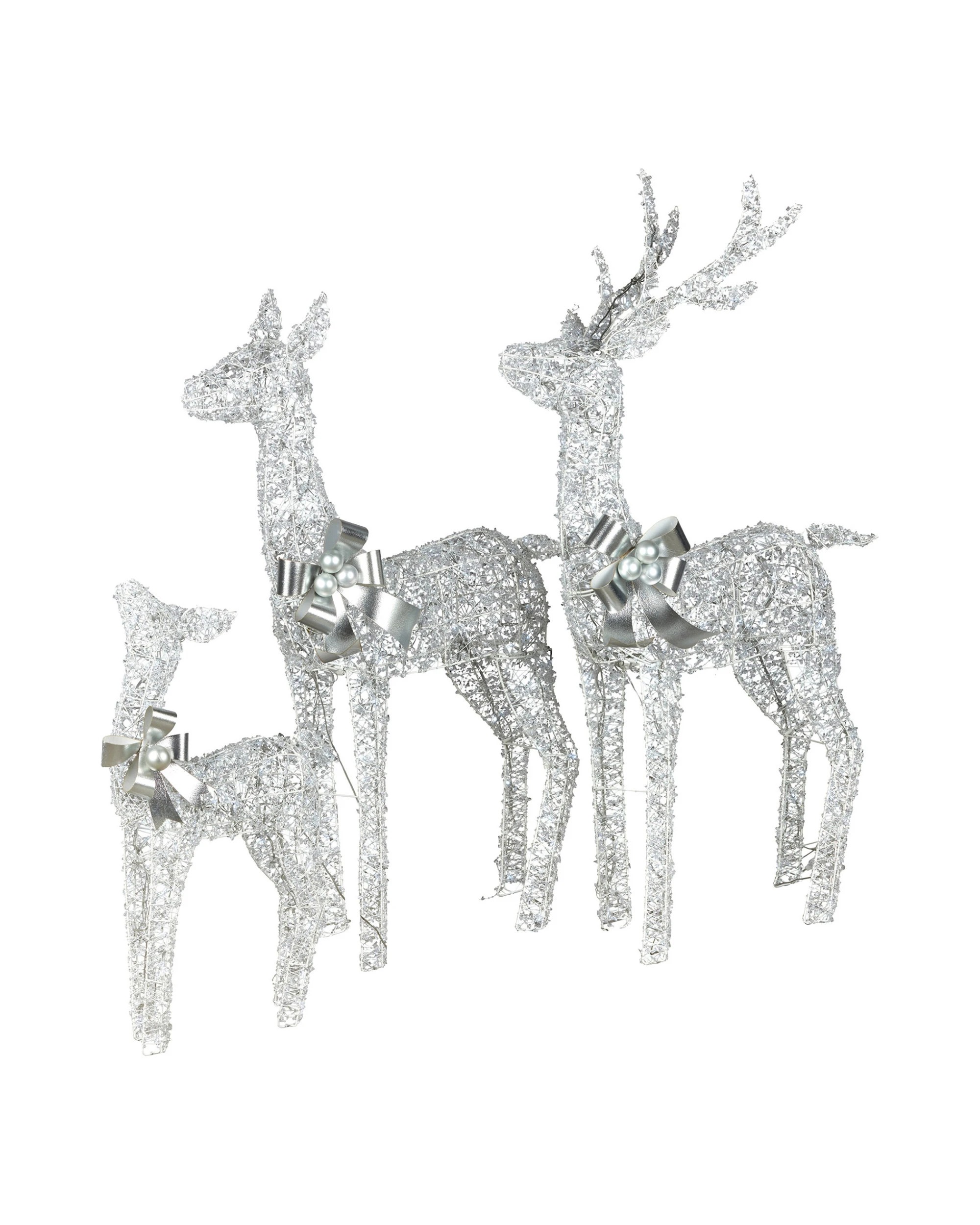 3 Christabelle Christmas Reindeer Display Set 3 Indoor Outdoor Decorations Acrylic Beads Cool White Led Lights Silver, 3 of 9