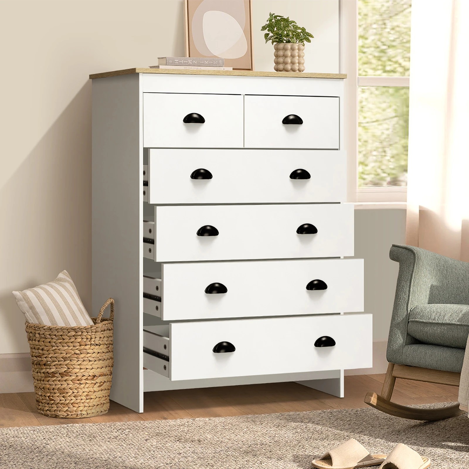 3 Oikiture 6 Chest of Drawers Tallboy Dresser Table Storage Cabinet - White, 3 of 9