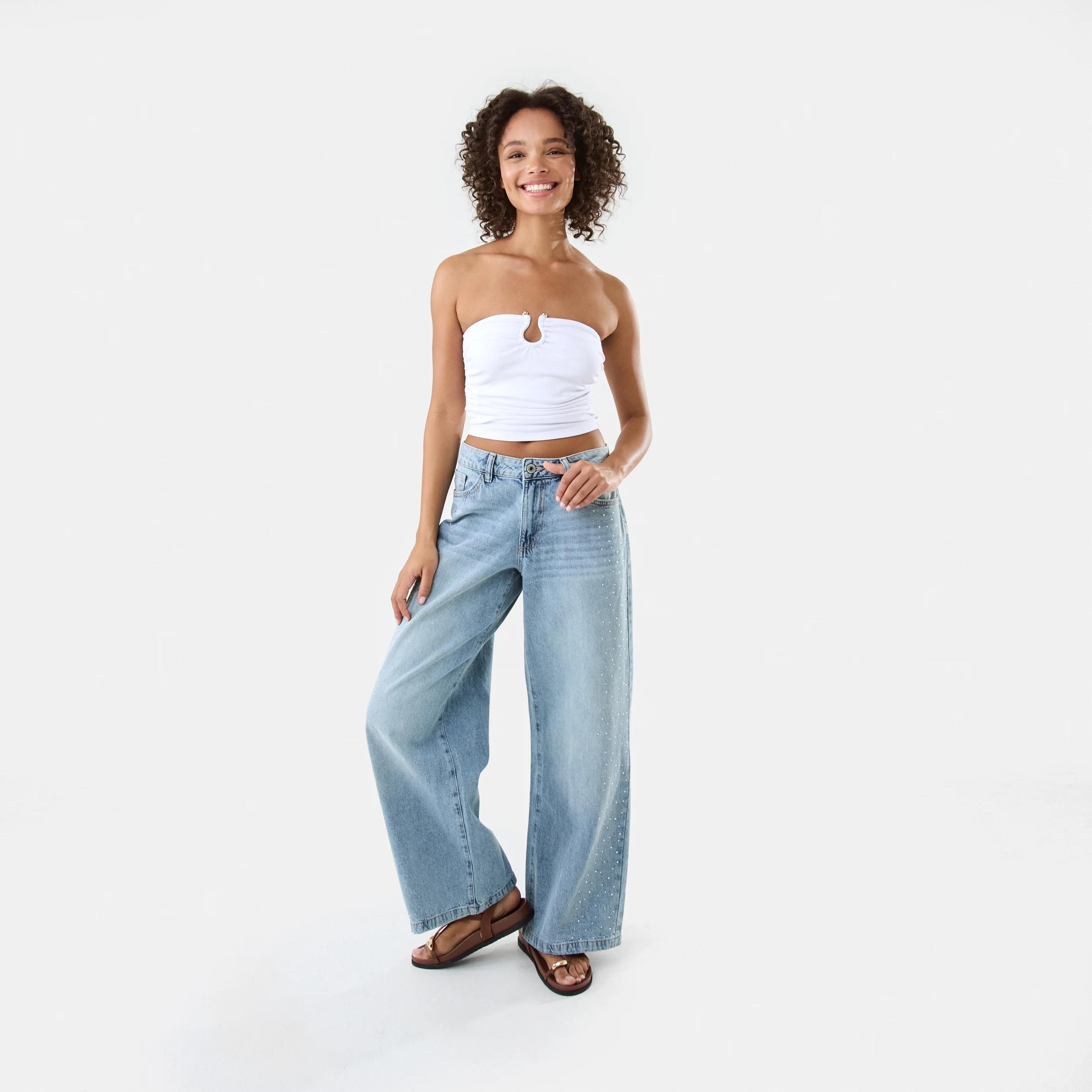 2 Low Rise Embellished Baggy Jeans Light Wash, 2 of 7