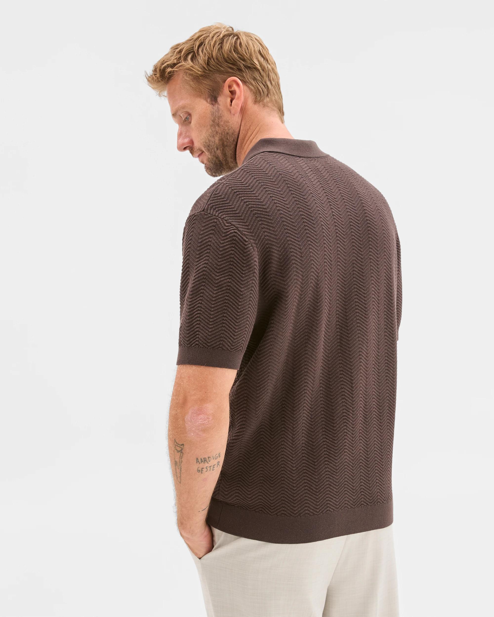 6 Preview Australian Cotton Knit Polo Top CHOC TORTE, 6 of 6