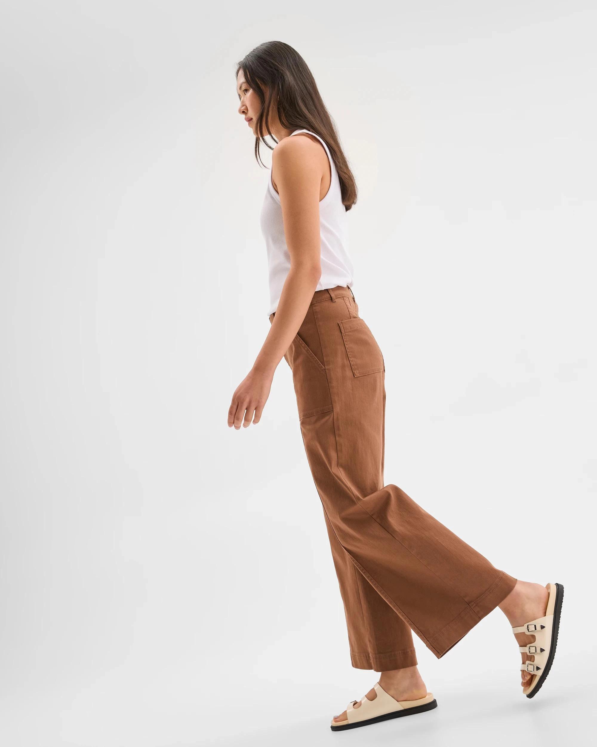 3 Target Woman Australian Cotton Blend Stretch Twill Wide Leg Pants PARTRIDGE, 3 of 5