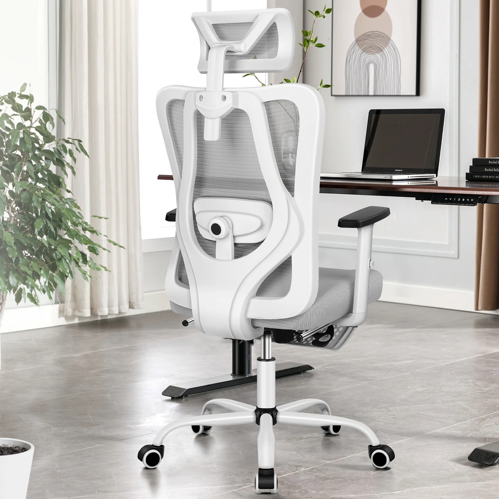 5 Alfordson Office Chair Mesh Ergonomic Executive Seat Work Computer Gaming - Grey White, 5 of 10