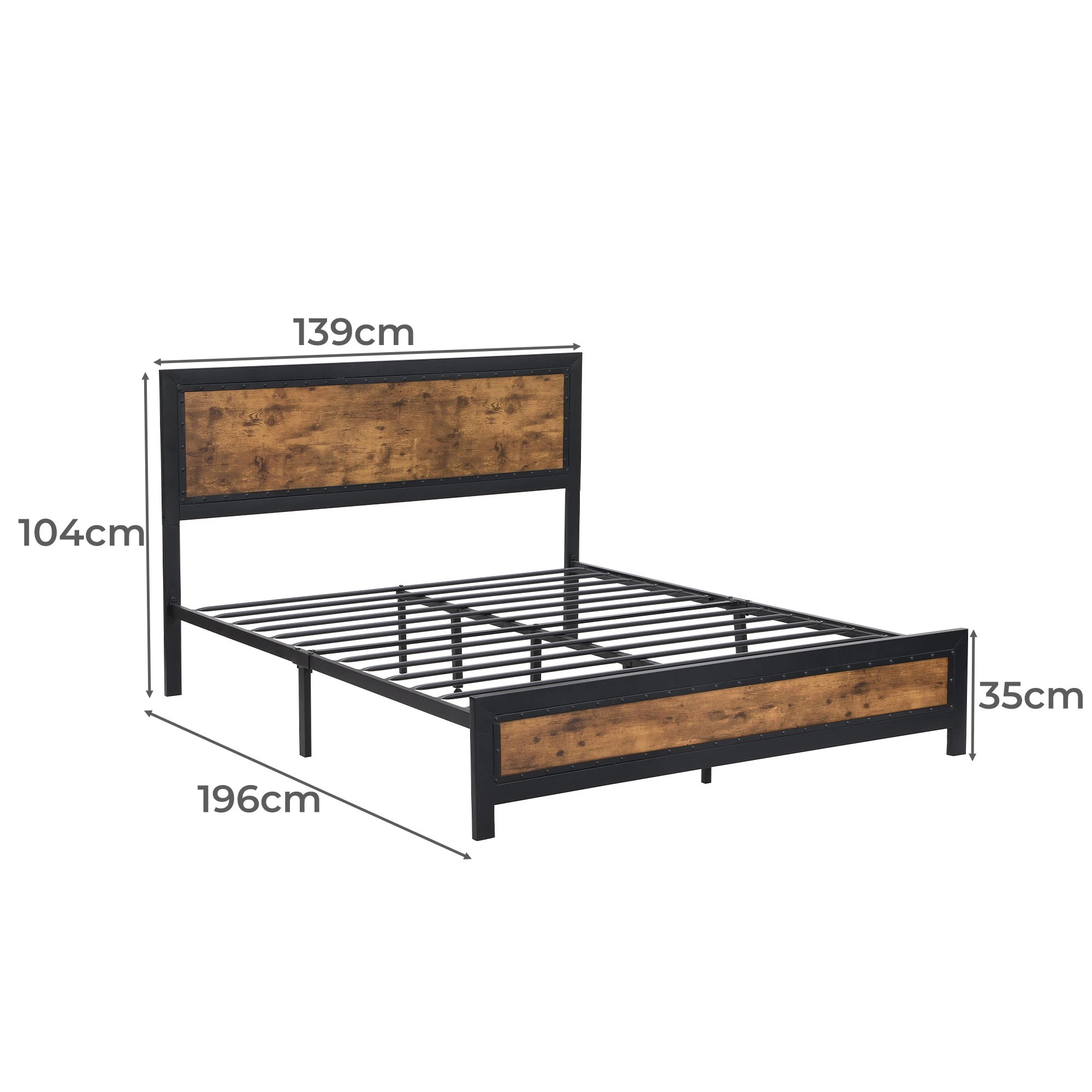 3 Levede Double Size Metal Bed Frame Wooden Brown Bedhead, 3 of 7