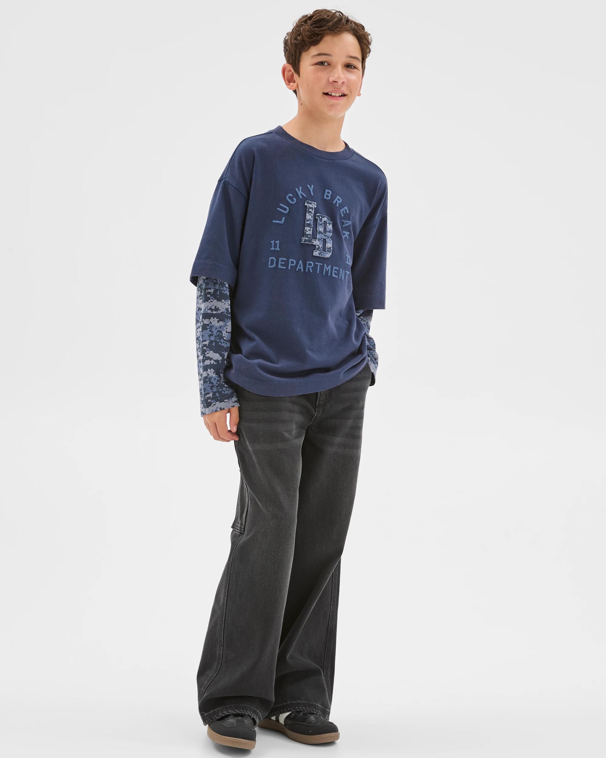 2 Target Kids Australian Cotton Oversized Long Sleeve Applique 2Fer T-Shirt BLUE, 2 of 6