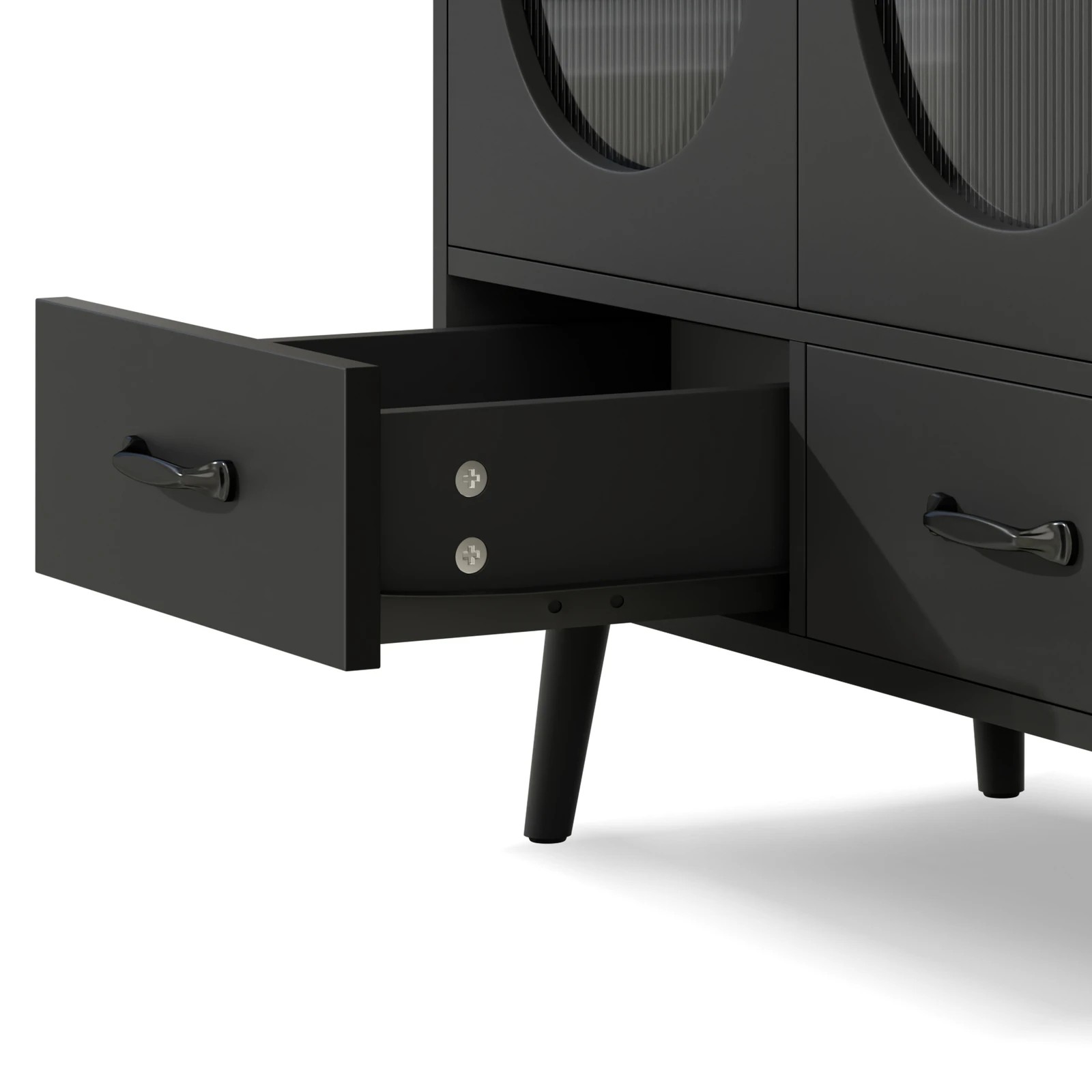 4 Alfordson Buffet Sideboard 2 Drawers Storage Cabinet Fluted Doors Cupboard - Black, 4 of 9