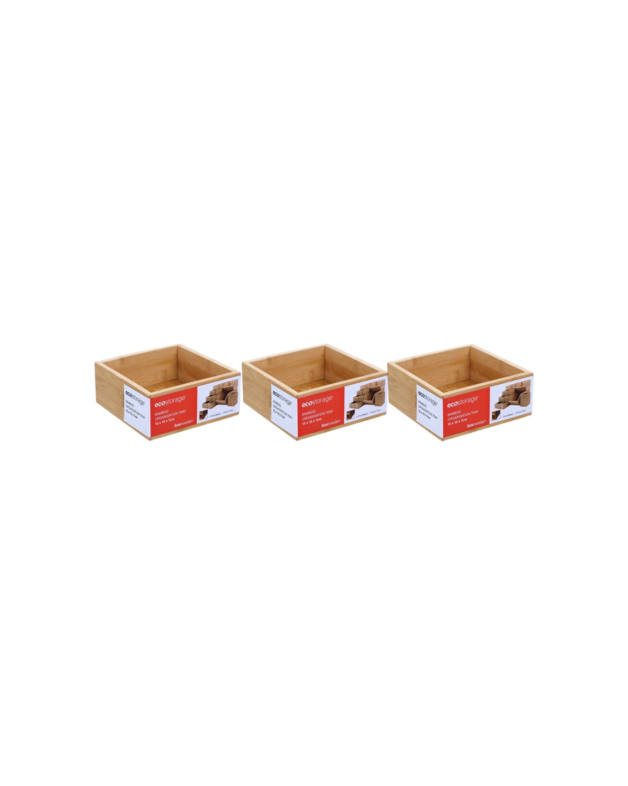 1 Boxsweden Bamboo Organisation Tray Modular Storage Box 15cm 3x Bamboo Tray - Plain, 1 of 4