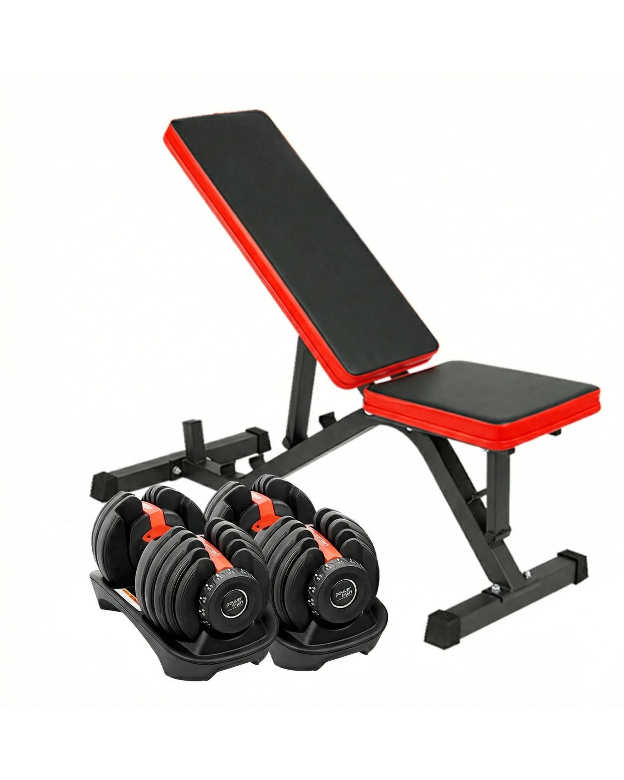 1 Powertrain 48kg Adjustable Dumbbell Home Gym with Exercise Bench - Black, 1 of 7