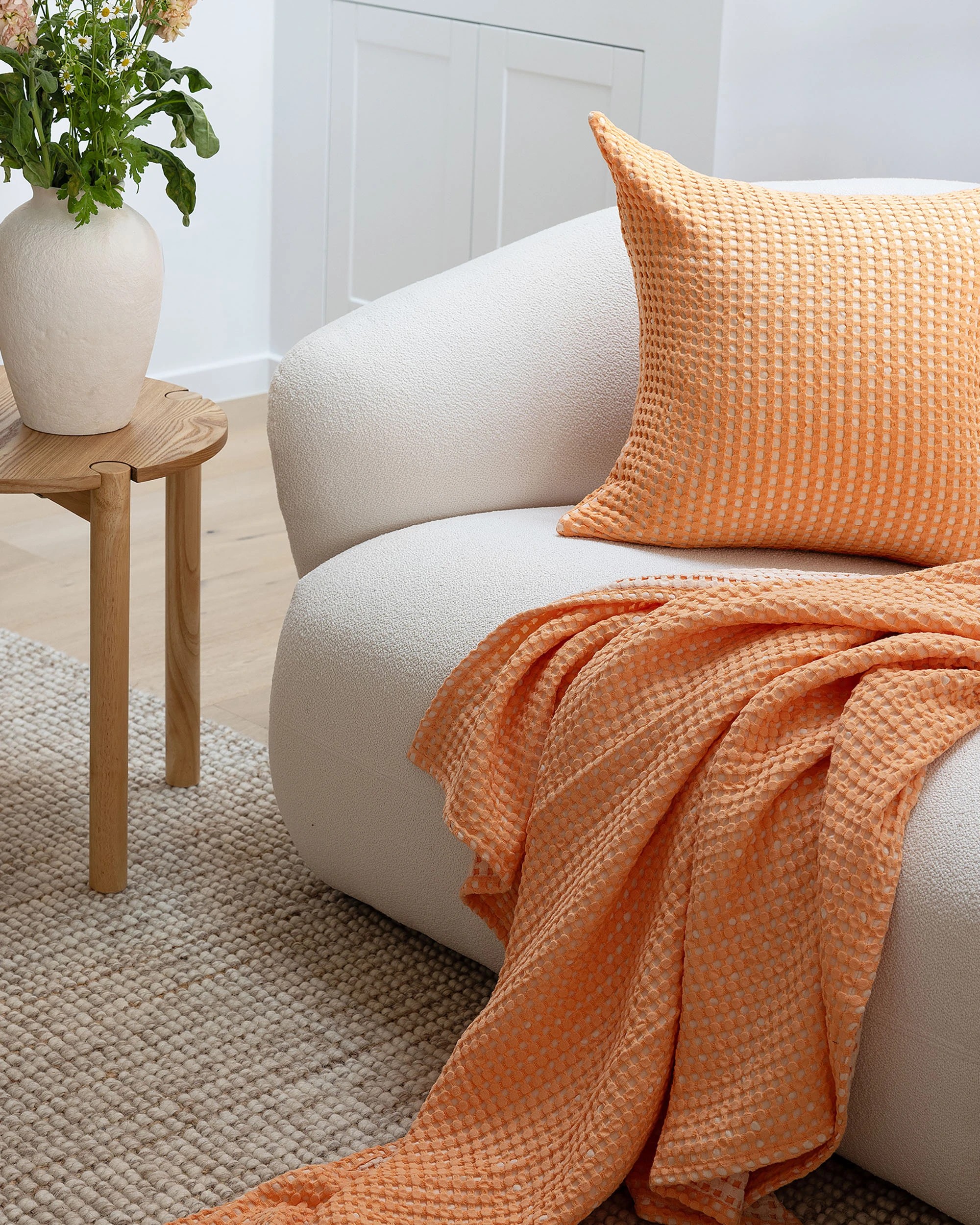 1 Bambury Dora Cotton Waffle Textured Throw Peach - Orange, 1 of 6