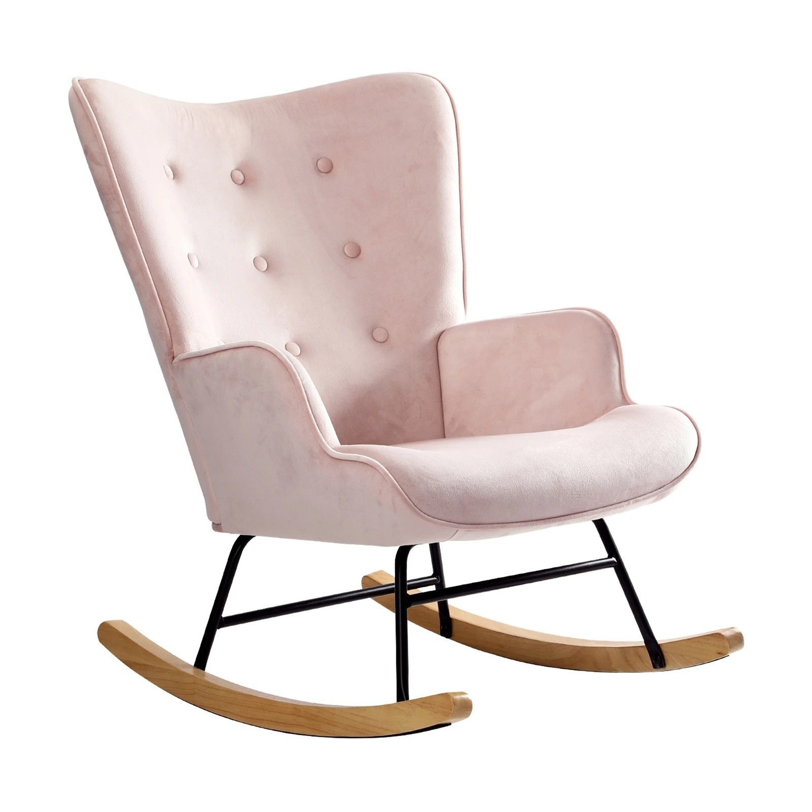 7 Oikiture Rocking Chair Nursing Armchair Velvet Accent Chairs Upholstered
 - Pink, 7 of 10