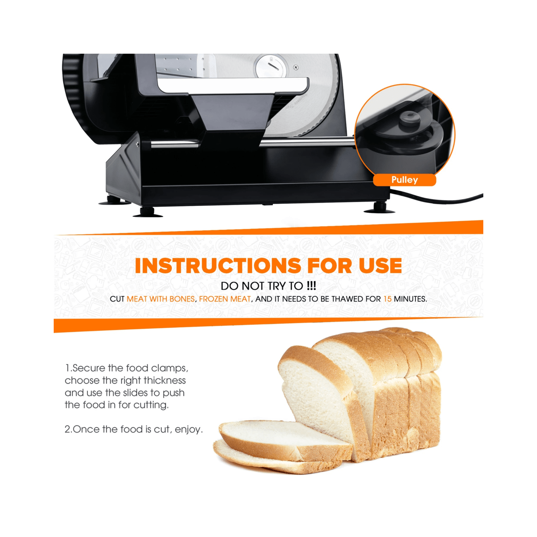 4 Advwin Electric Meat Slicer, 7.5" Food Slicer With Removable Stainless Steel Blade, Thickness Upgraded Meat Slicer, 4 of 7