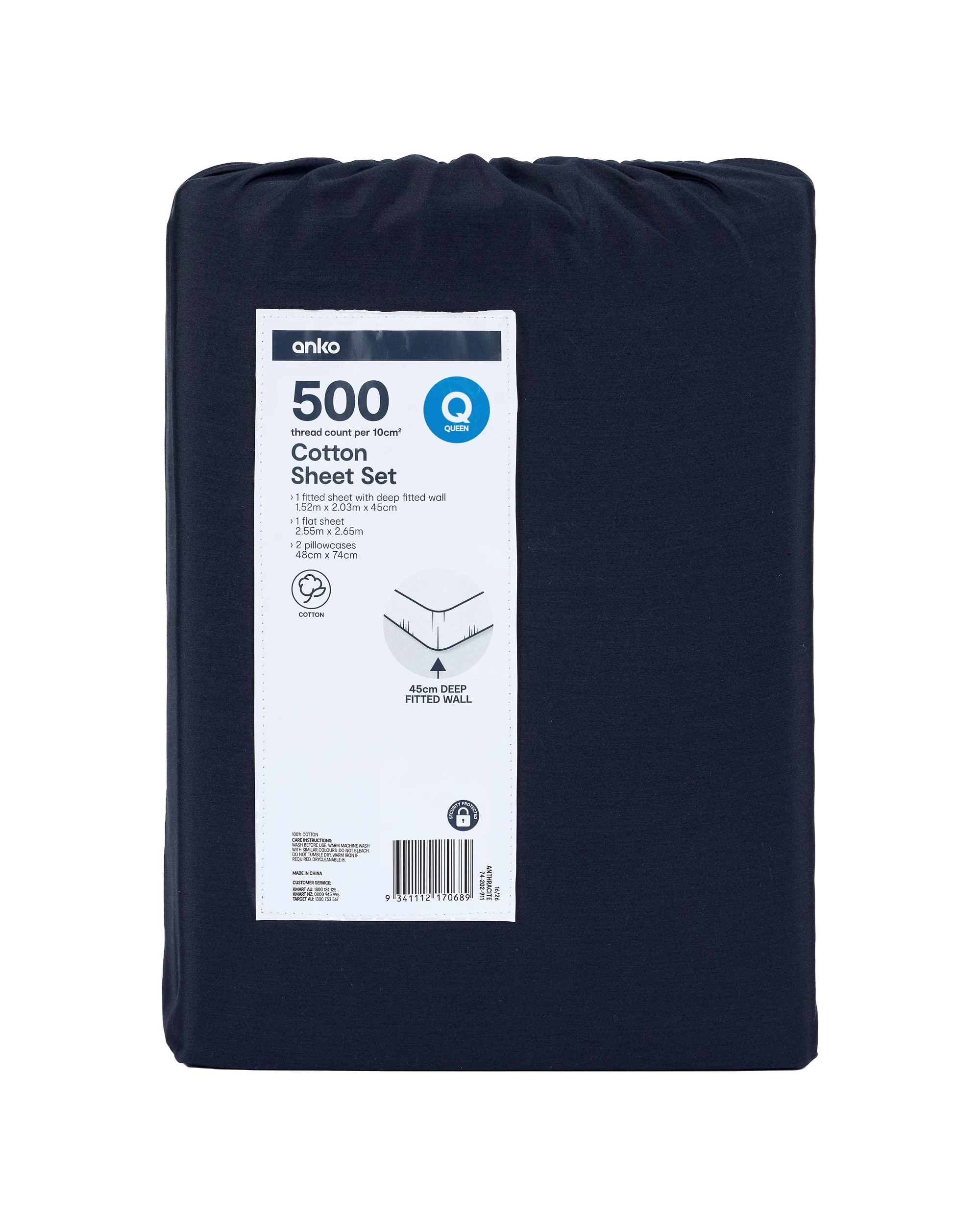 9 500 Thread Count Cotton Sheet Set - Queen Bed, Anthracite, 9 of 9