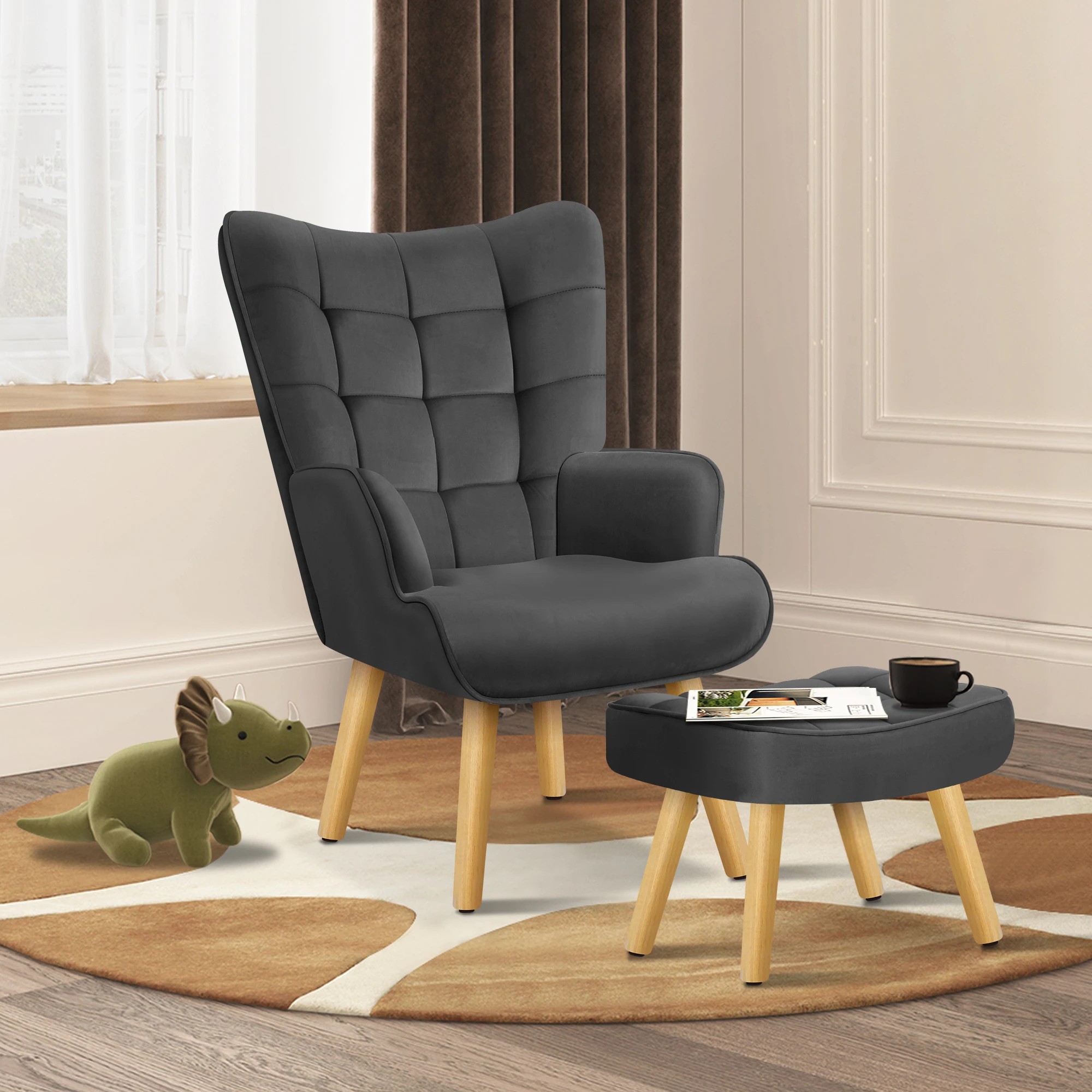 5 Alfordson Armchair Lounge Chair Featherston Replica Accent Chair Couch - Dark Grey, 5 of 10