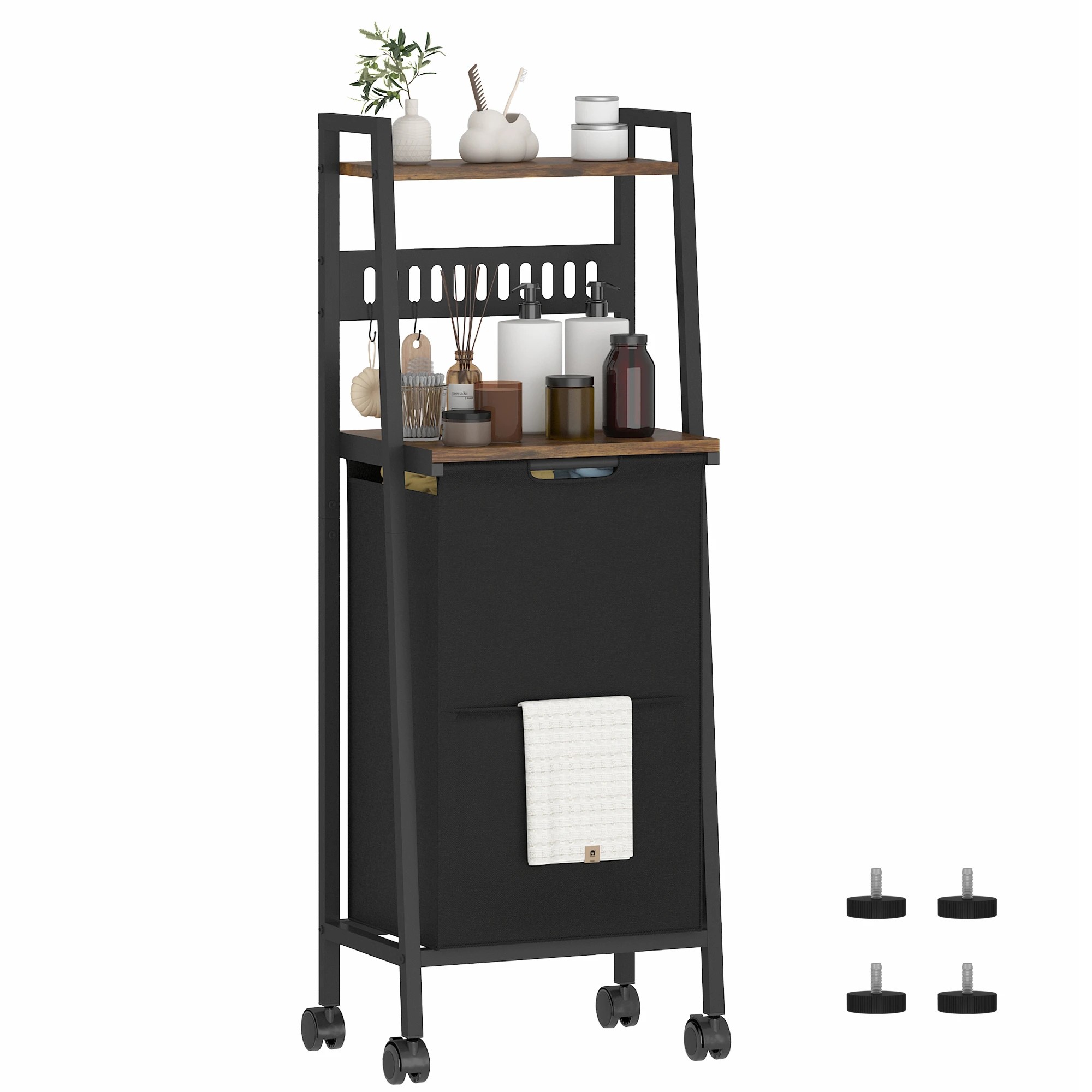 1 Advwin 54L Laundry Hamper with Wheels Shelves Hooks - Brown, 1 of 9