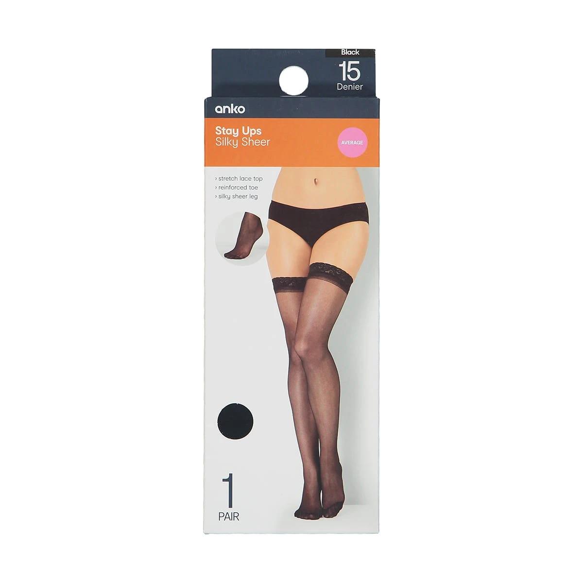 4 15 Denier Silky Sheer Stay Up Stockings BLACK, 4 of 4