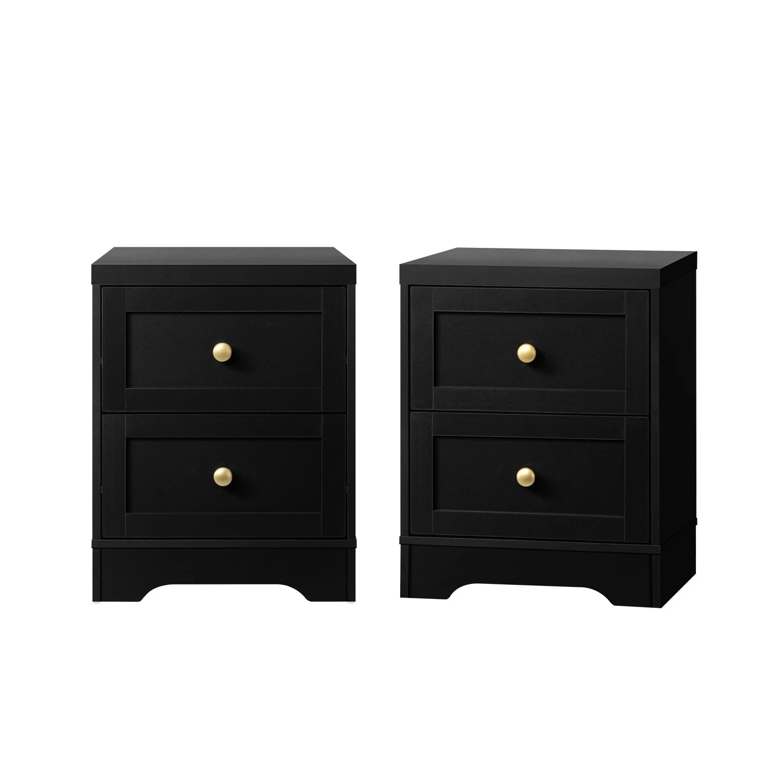 1 Oikiture 2 X Bedside Tables Hamptons Furniture Storage Cabinet - Black, 1 of 8