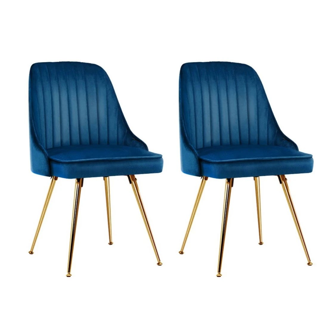 1 Artiss Dining Chairs Set of 2 Velvet Channel Tufted - Blue, 1 of 5