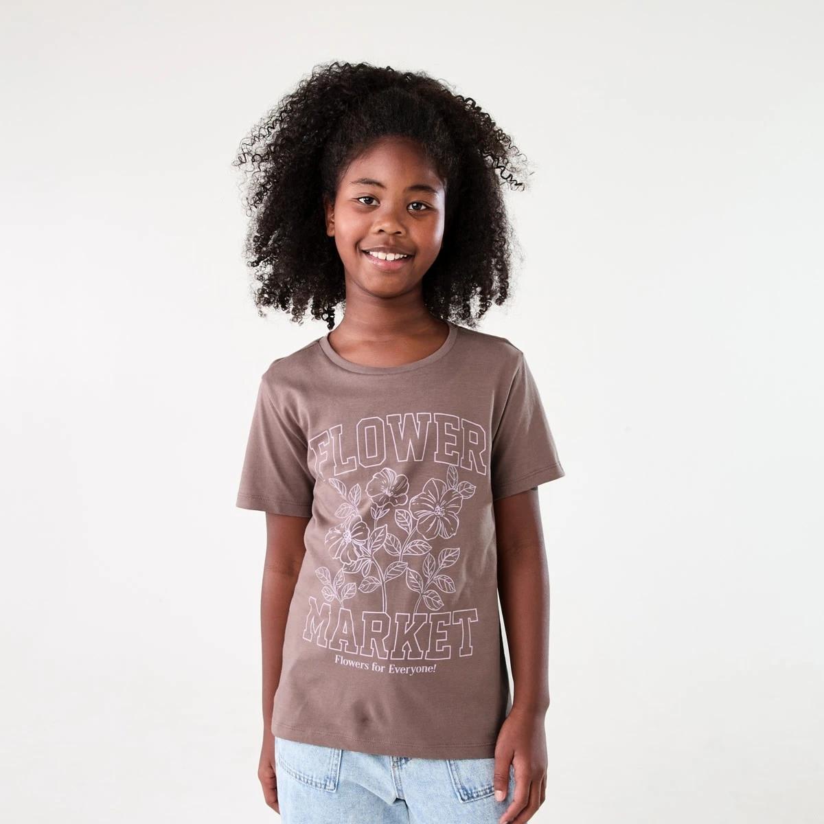 1 Short Sleeve Print T-shirt FLOWER MARKET WOOD TAUPE, 1 of 6