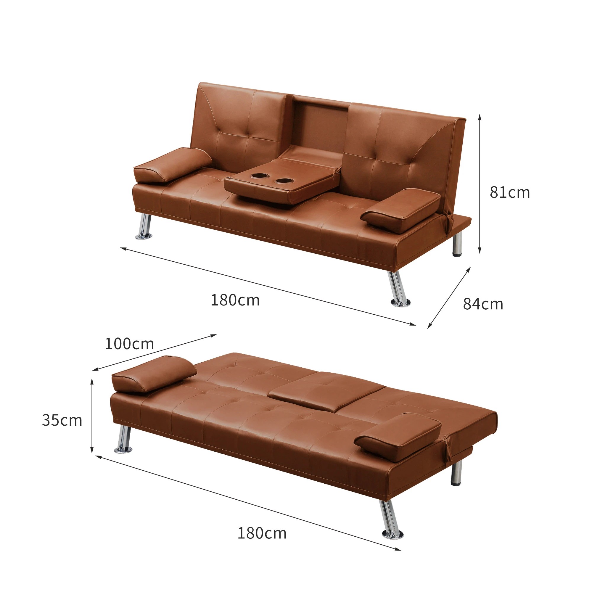 5 Levede 3 Seater Leather Sofa Bed - Brown, 5 of 6