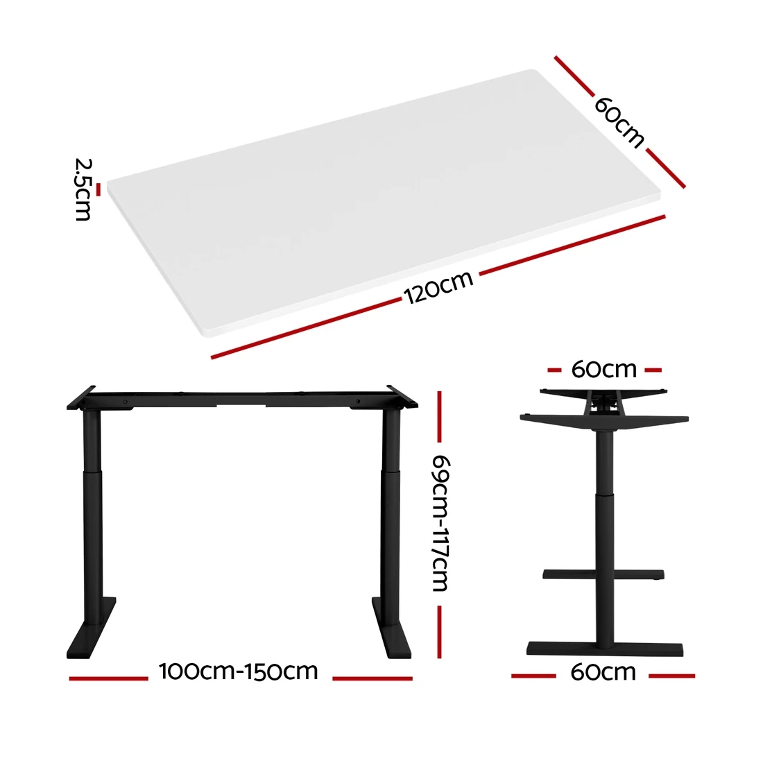 2 Artiss Standing Desk Motorised Electric Dual Motor  120CM - Multi, 2 of 2