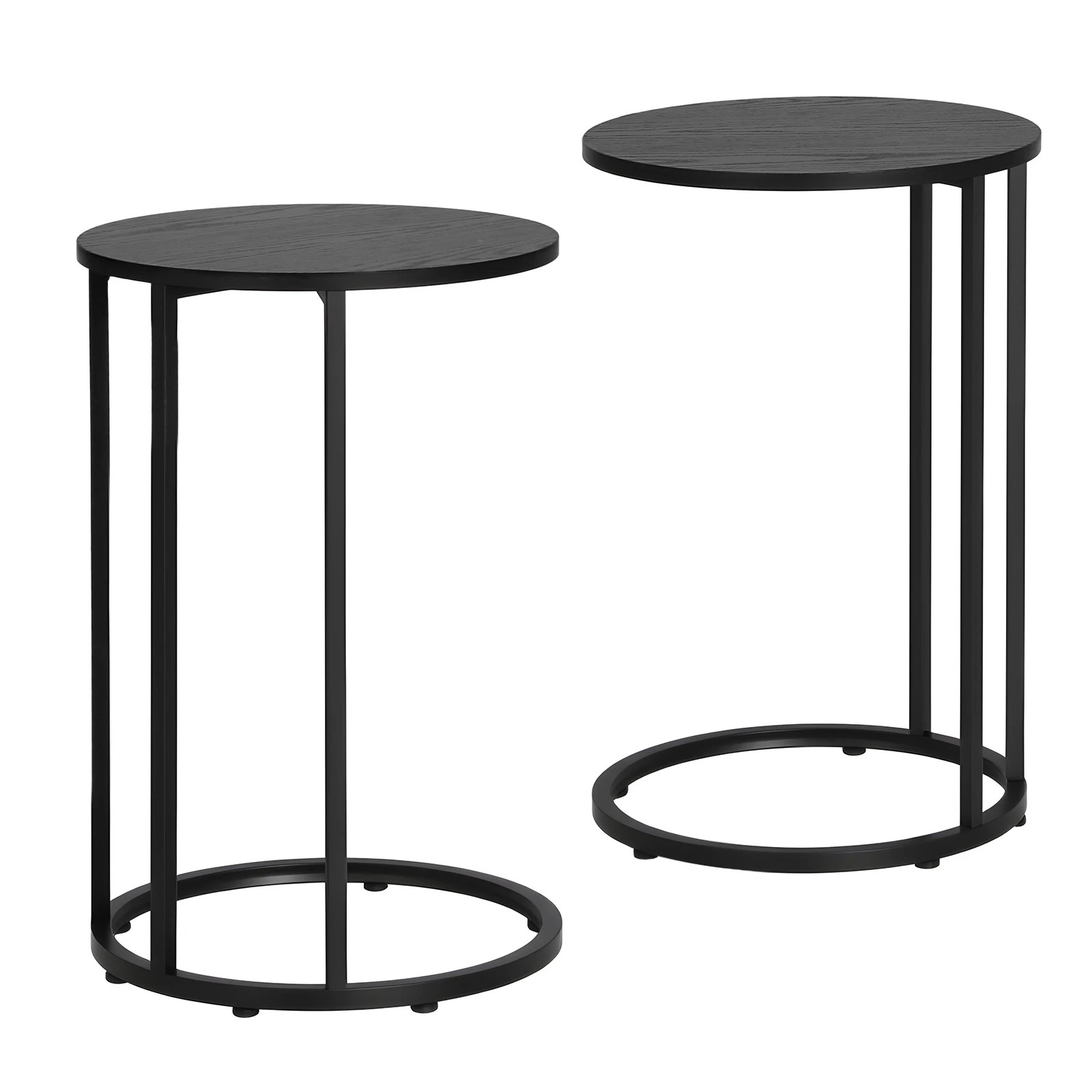 1 Artiss C Shaped End Table 2Pcs Coffee Table Sofa Side Bedside Table Round - Black, 1 of 7