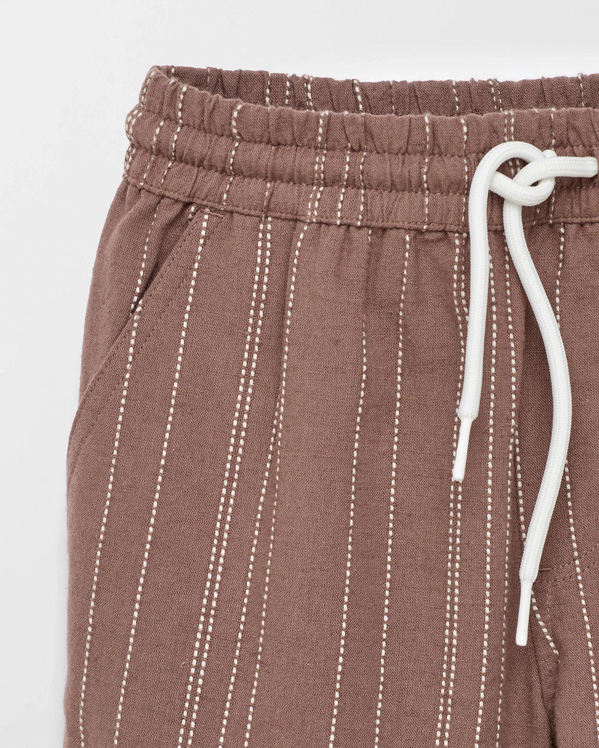5 Target Cotton Linen Blend Textured Stripe Volley Shorts BROWN/CREAM STRIPE, 5 of 5