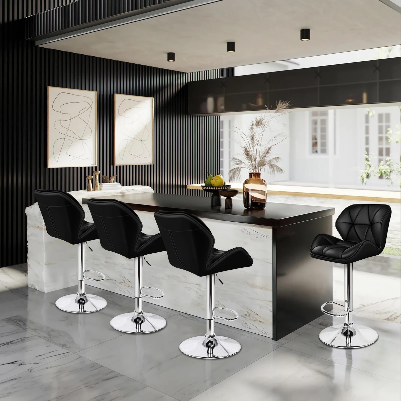 9 Alfordson 2x Bar Stools Willa Kitchen Gas Lift Swivel Chair Leather - Black, 9 of 9