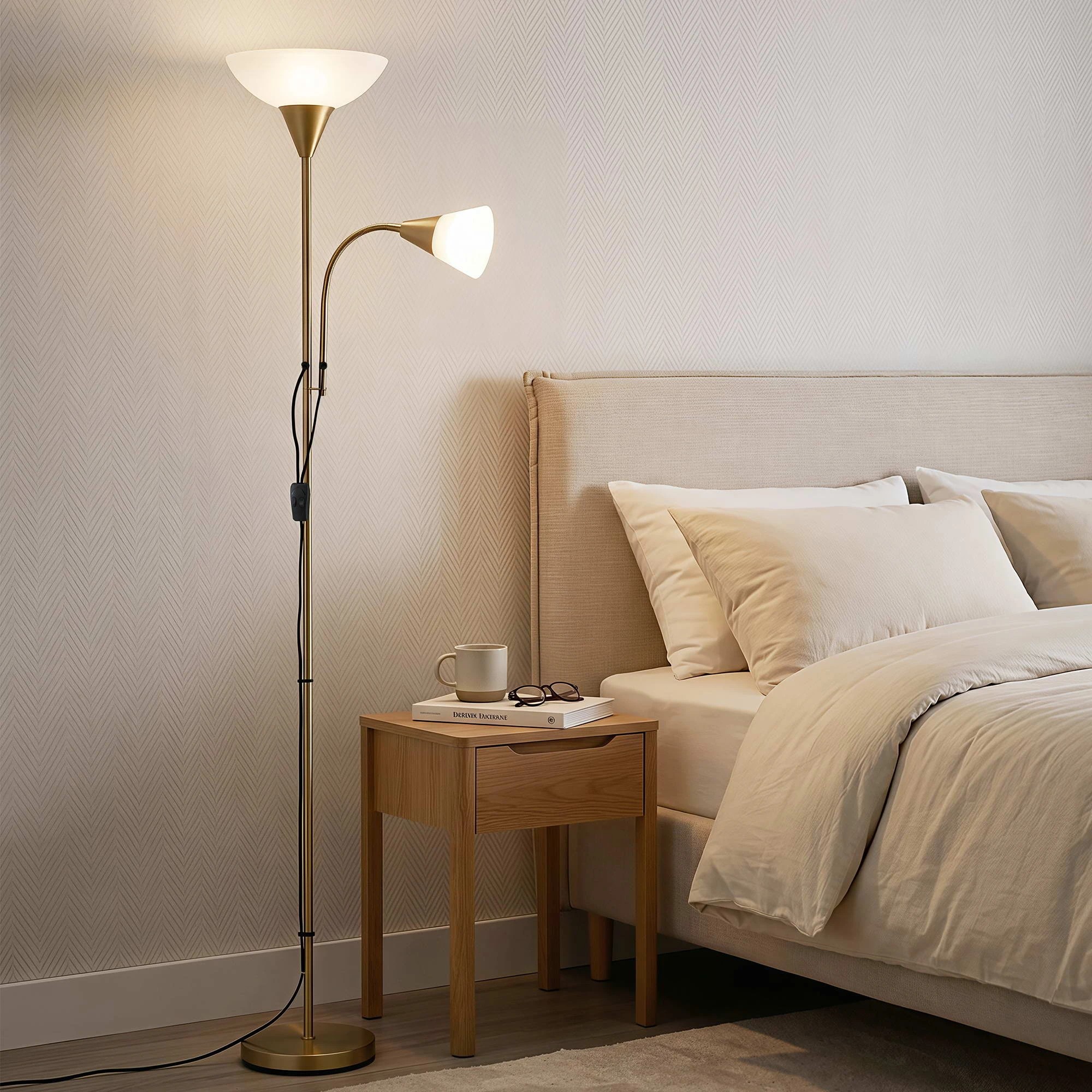 7 Artiss Gold Floor Lamp with Reading Light Mother and Child Standing Lamp Home Living Room Office - Gold, 7 of 8