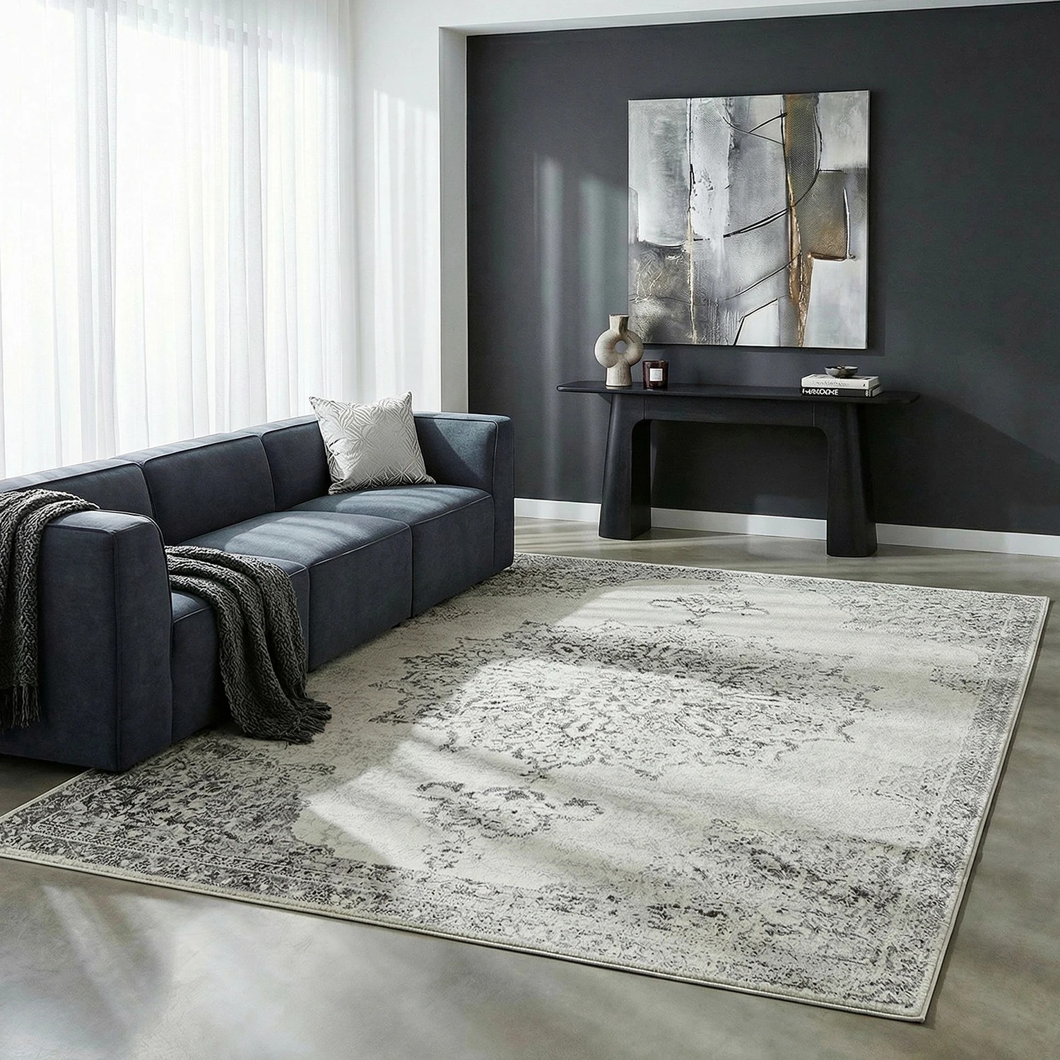 1 Common Ground Rugs Lustre Rita 290x200cm - Large Floor Rug - Silver, 1 of 9