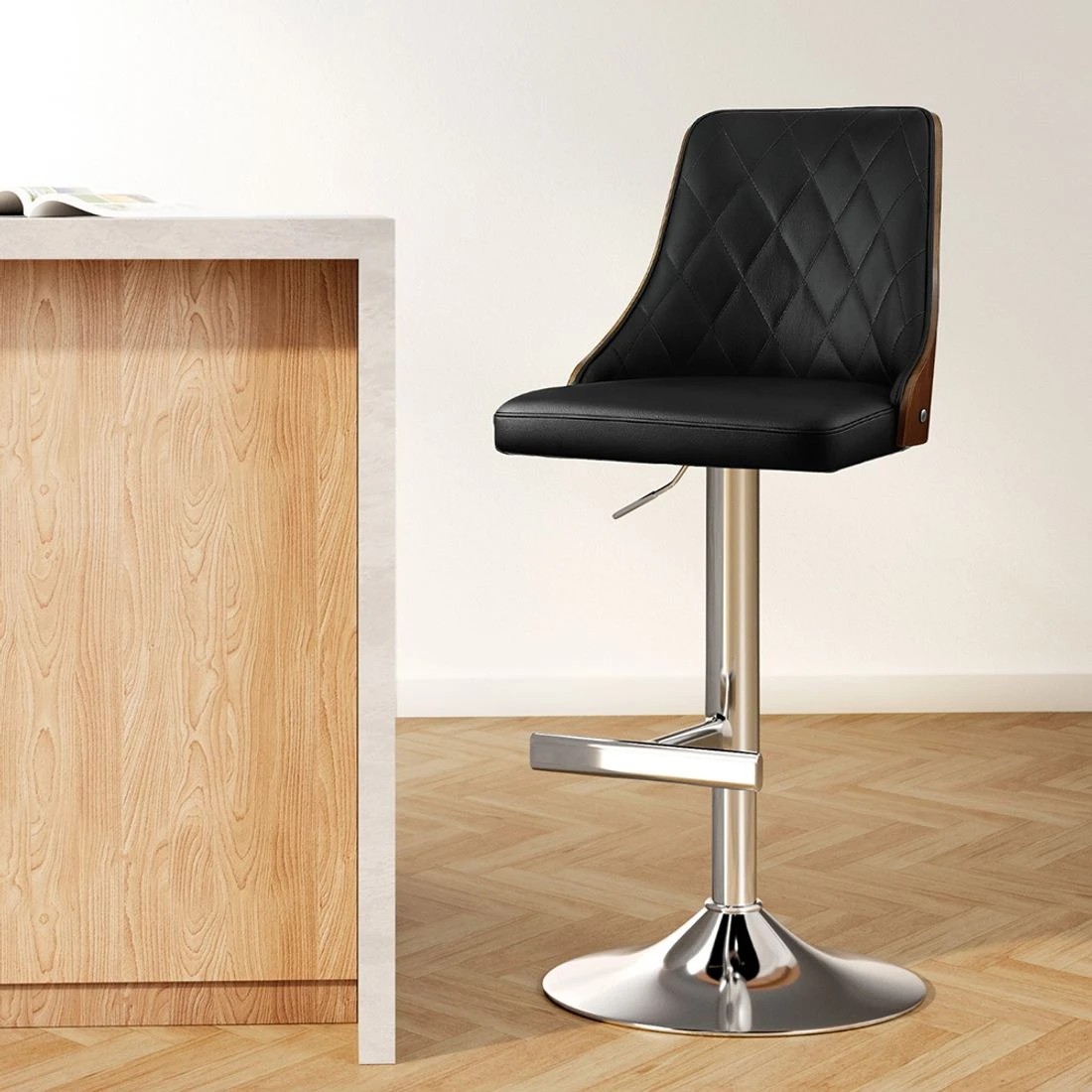 3 Artiss Bar Stool Bentwood Swivel Adjustable Kitchen Counter Stool Leather - Black, 3 of 7