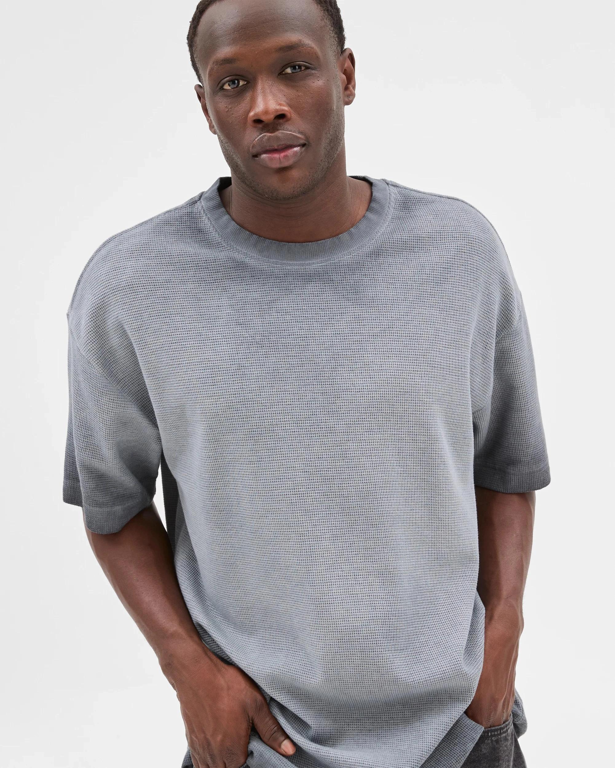 3 Australian Cotton Blend Waffle T-Shirt - Commons WASHED BLACK, 3 of 6