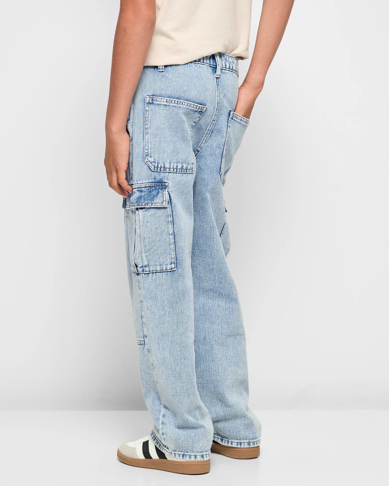 3 Target Wide Leg Cargo Denim Jeans LIGHT WASH, 3 of 5