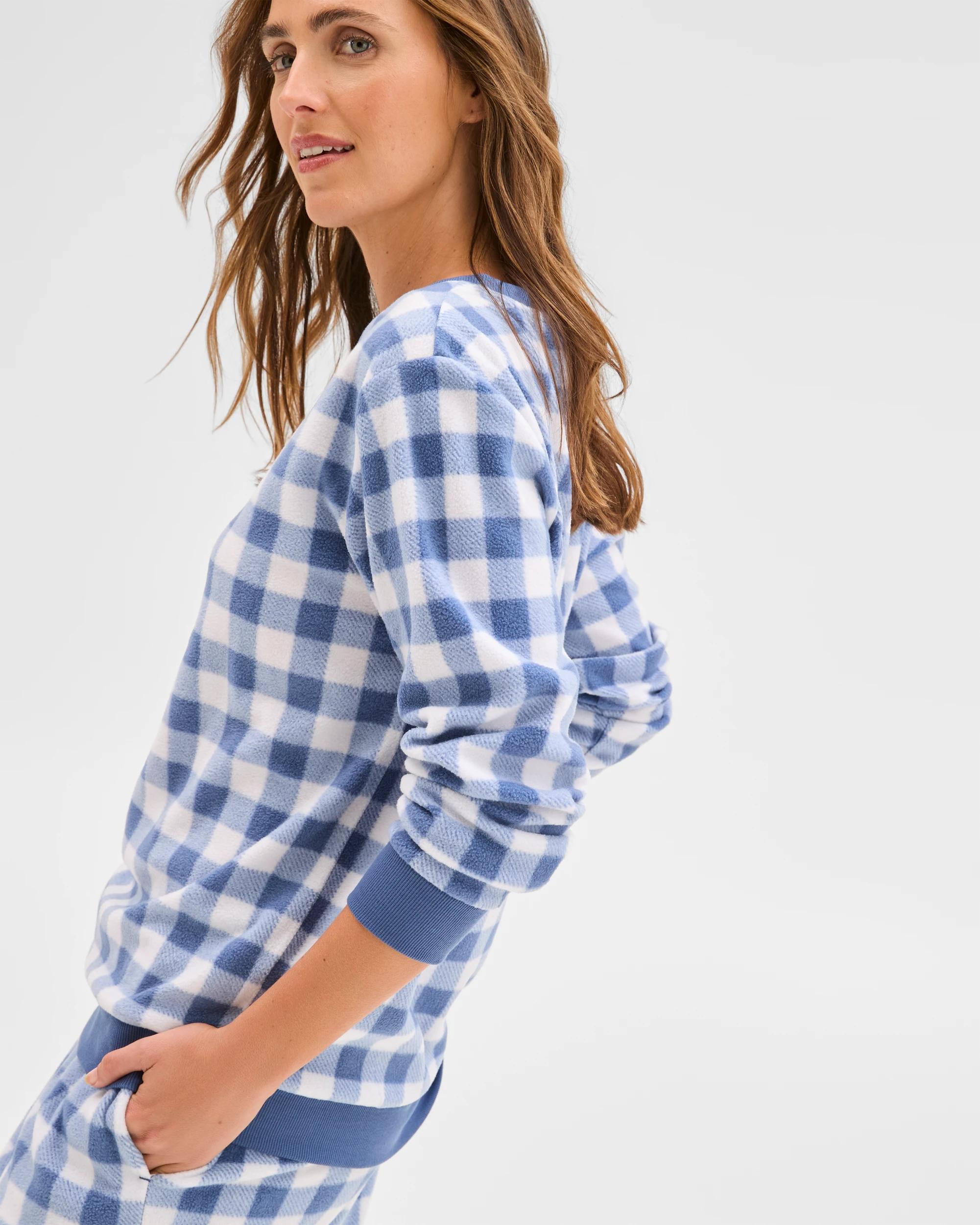 6 Target Woman Micro Fleece Long Sleeve Pyjama Top GINGHAM BLUE, 6 of 7