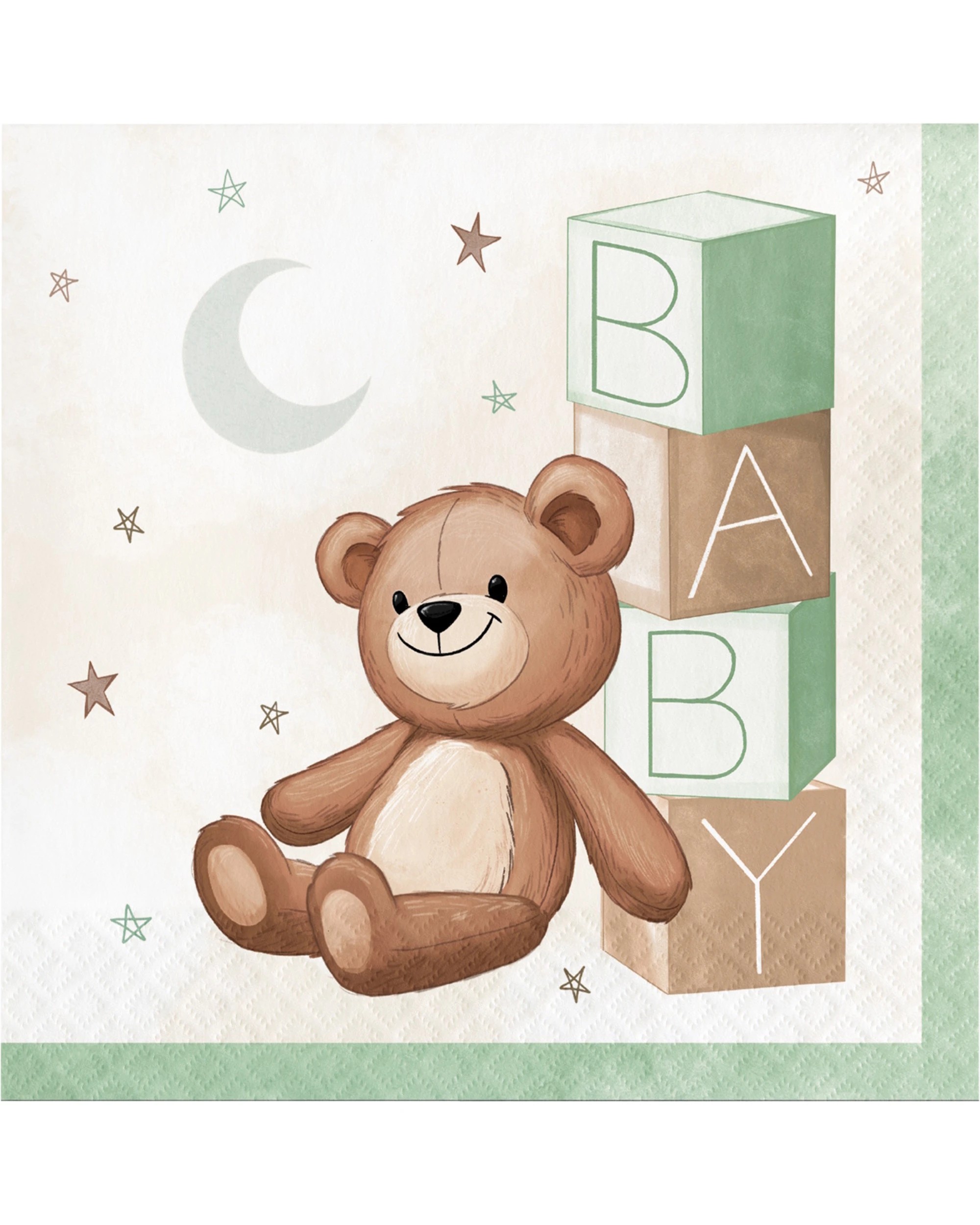 1 Creative Converting Teddy Bear Dreams Baby Shower Large Napkins Serviettes Pack of 16 - Multi, 1 of 1