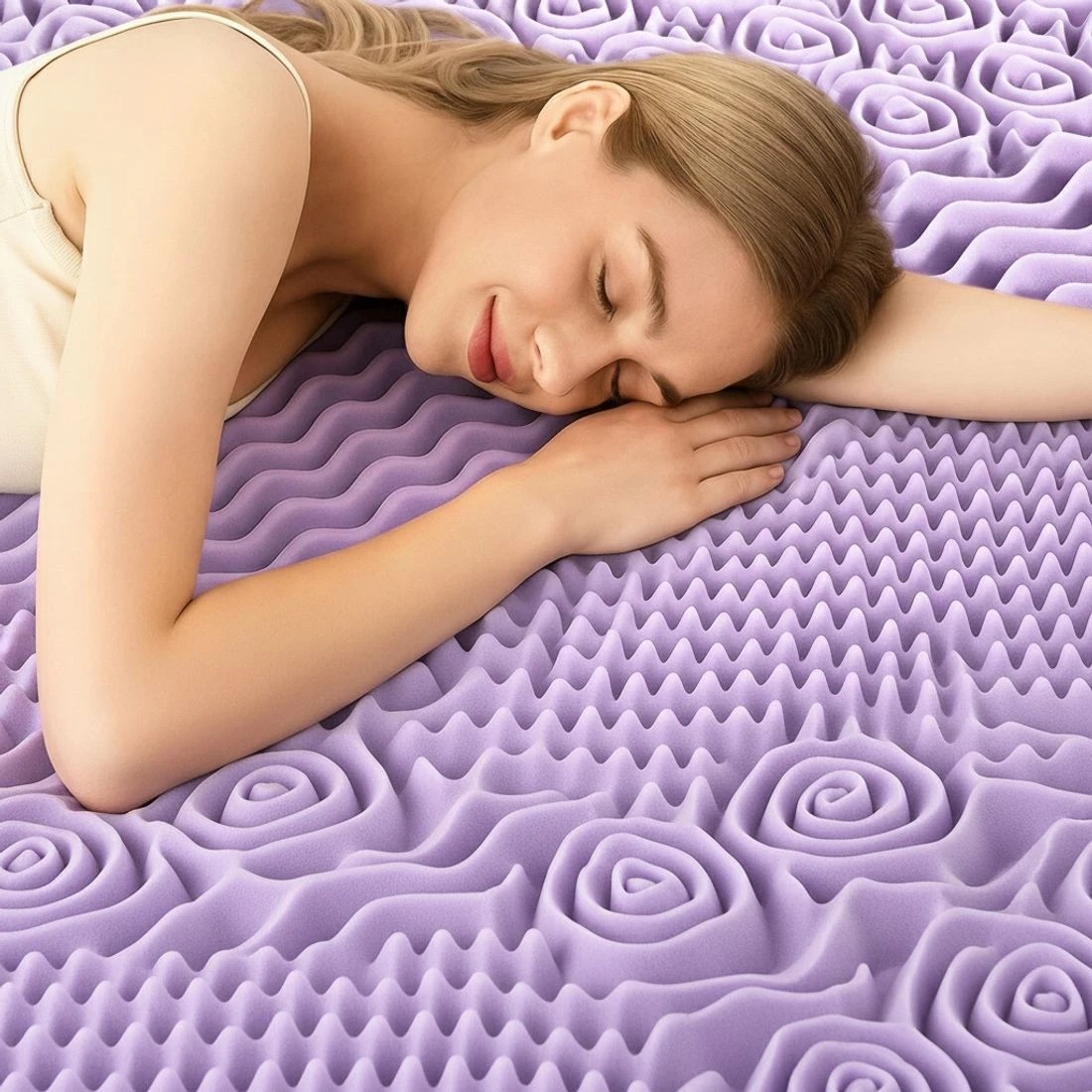 8 Giselle 8cm Memory Foam Mattress Topper Lavender Infused Bamboo Cover 7 Zone Single  Single Bed - Single Bed - Purple, 8 of 9