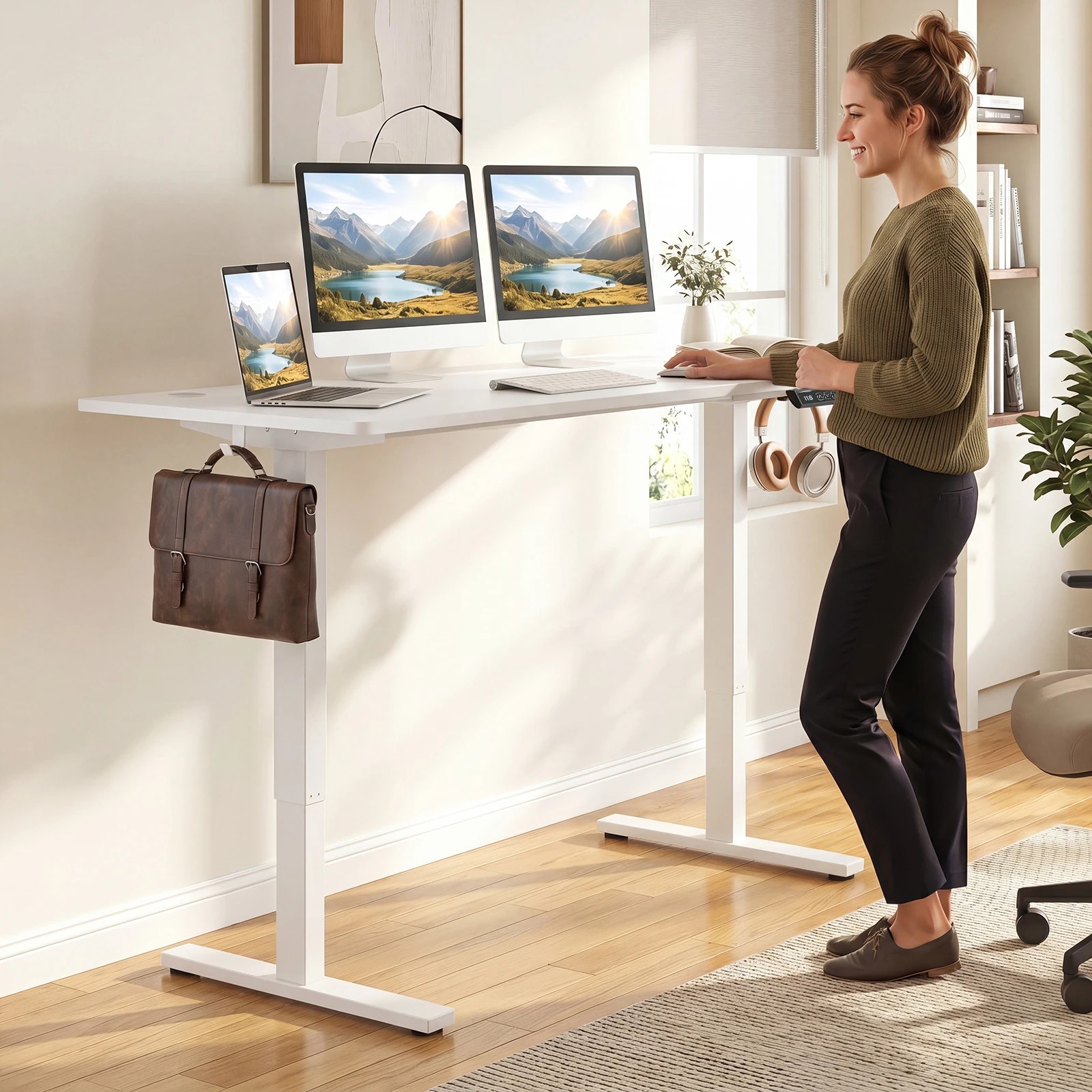5 Costway 140 x 60cm Electric Standing Desk Adjustable Sit Stand Computer Desk - White, 5 of 6