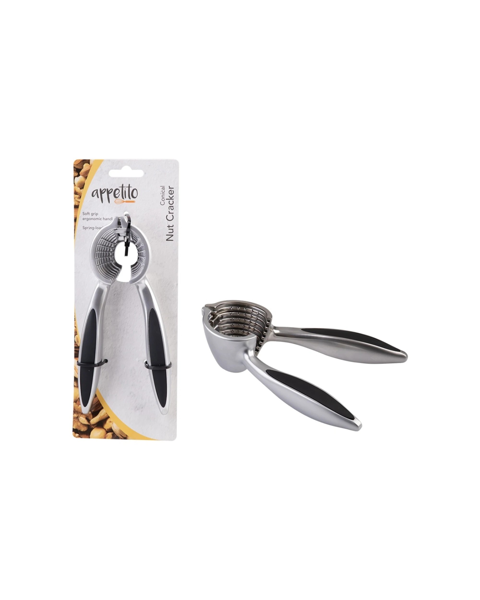 3 Appetito Conical Nut Cracker Kitchen Tool With Soft Grip Ergonomic Handle - Metallic, 3 of 8